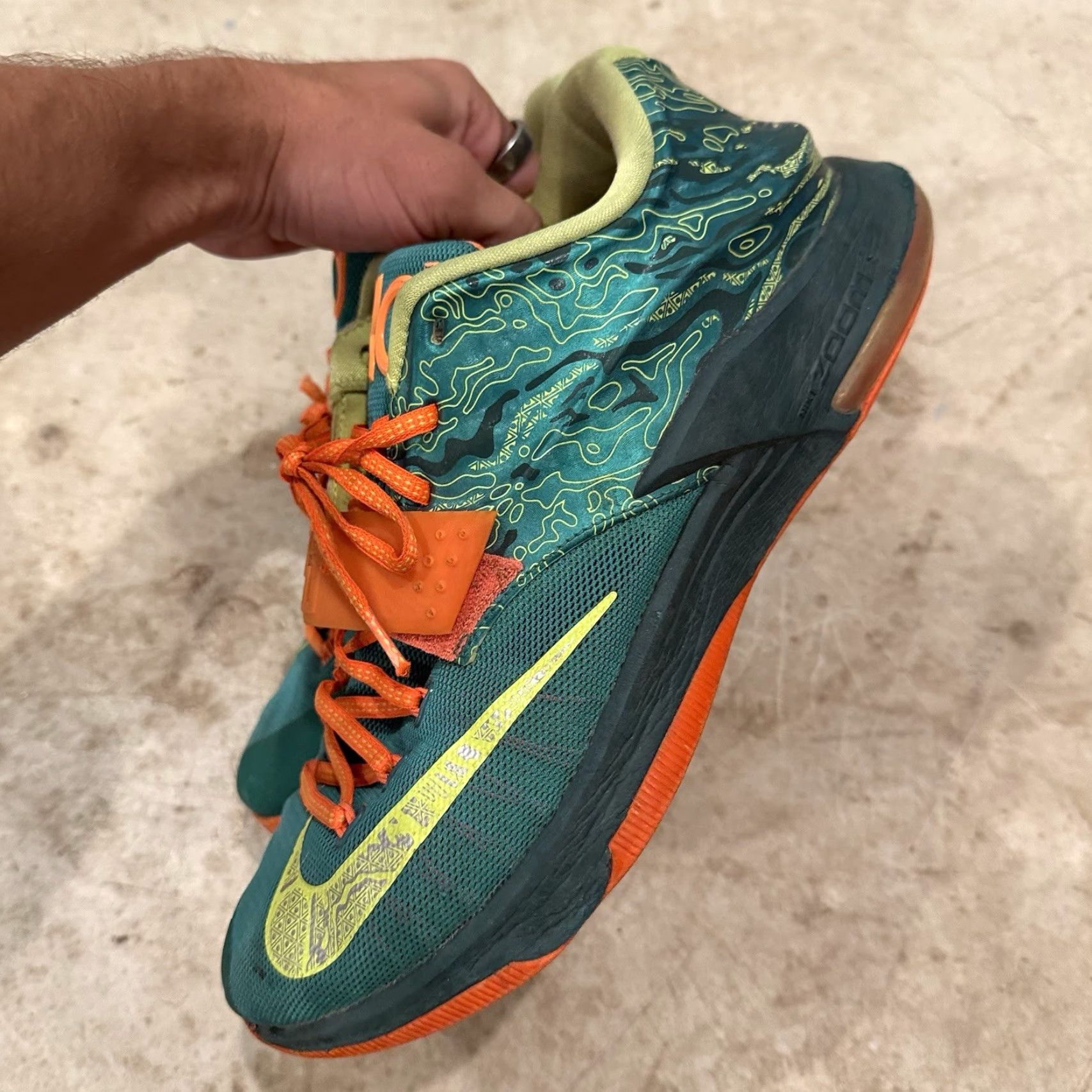Nike VINTAGE Nike KD VII 7 'Weatherman' Green Orange Yellow Men's Size 12 653996-303 WORN Sneakers Size US 12 / EU 45 - 6 Thumbnail