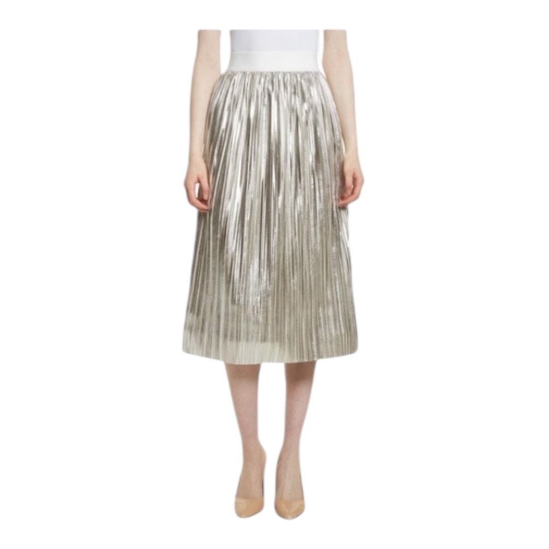 Alice + Olivia Alice + Olivia Mikaela Silver Metallic Pleated Midi Skirt Size 25" / US 0 / IT 36 - 1 Thumbnail