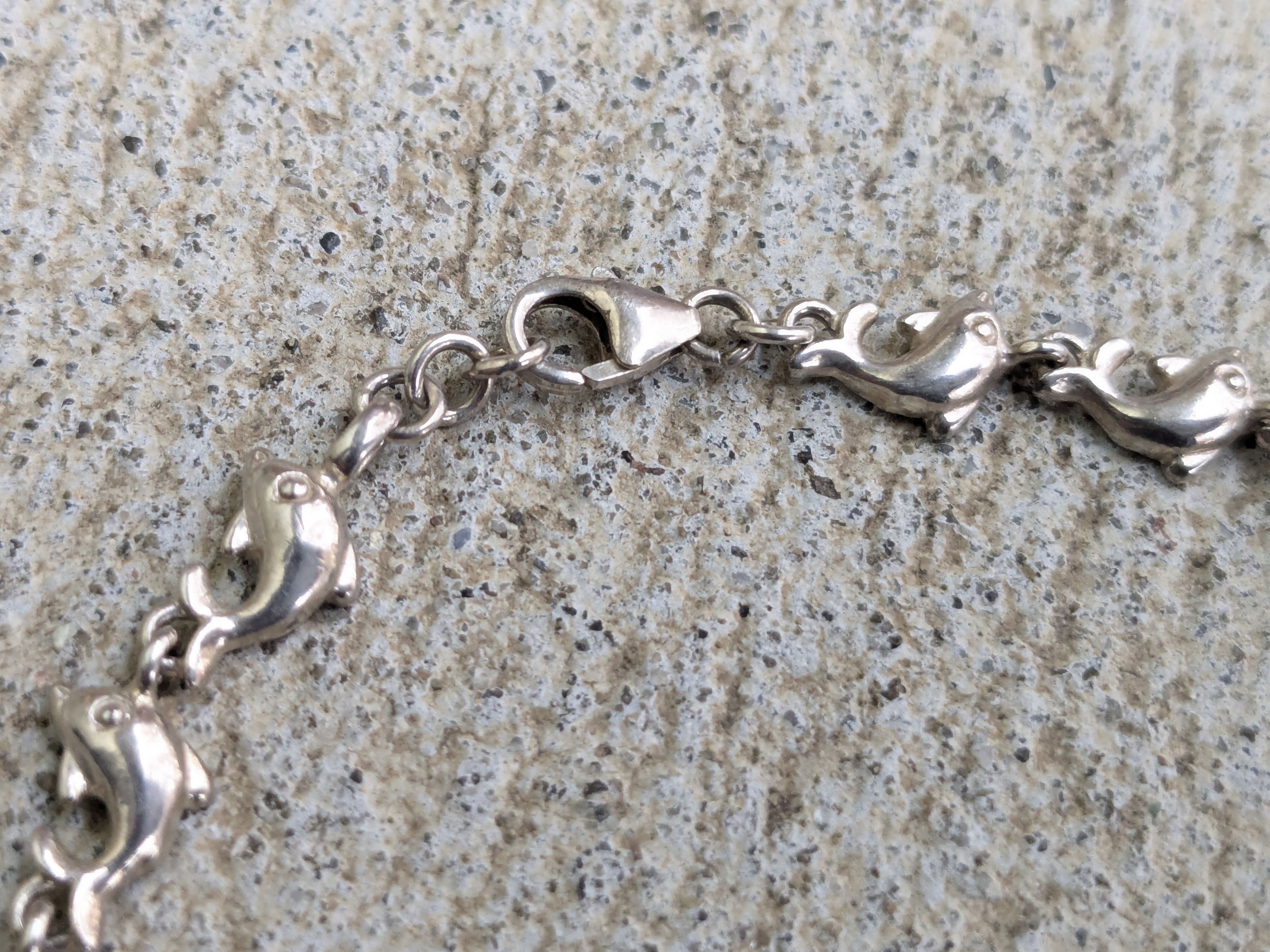 Jewelry Vintage Sterling Silver Bracelet Dolphin Chain 7.25" Size ONE SIZE - 8 Thumbnail