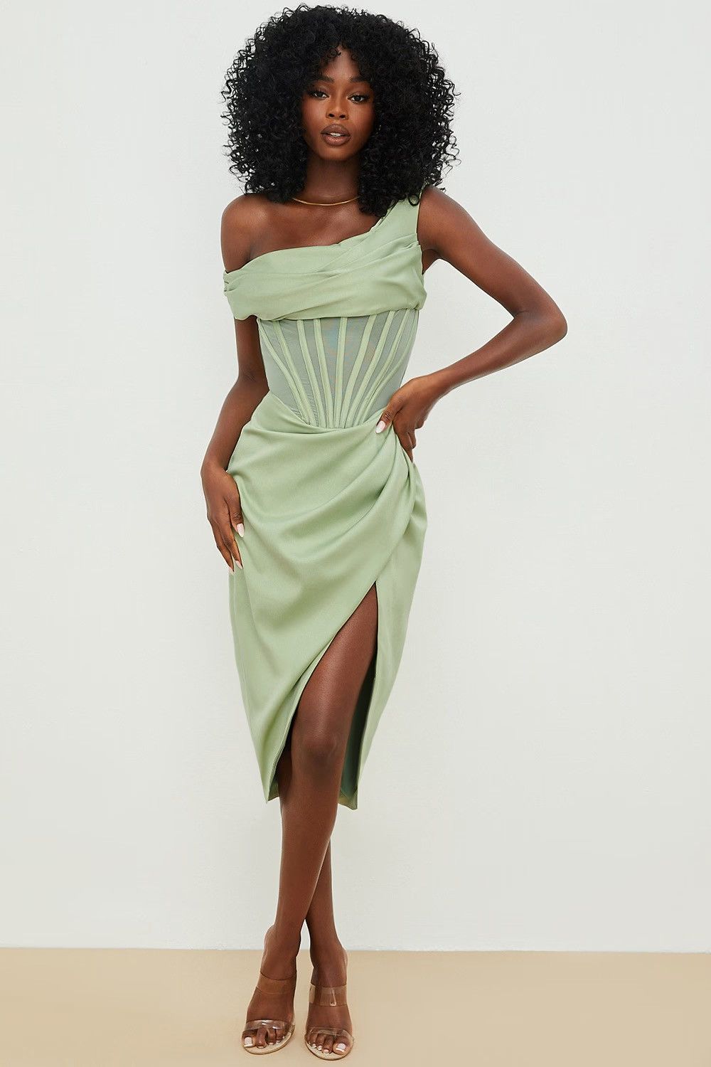 House of CB House of CB Lulu Corset On-Shoulder Satin Midi Dress size S |  Grailed