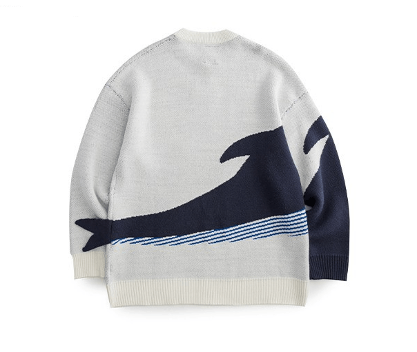 Japanese Brand Gray casual retro cartoon whale print knitted sweater Size US L / EU 52-54 / 3 - 2 Thumbnail