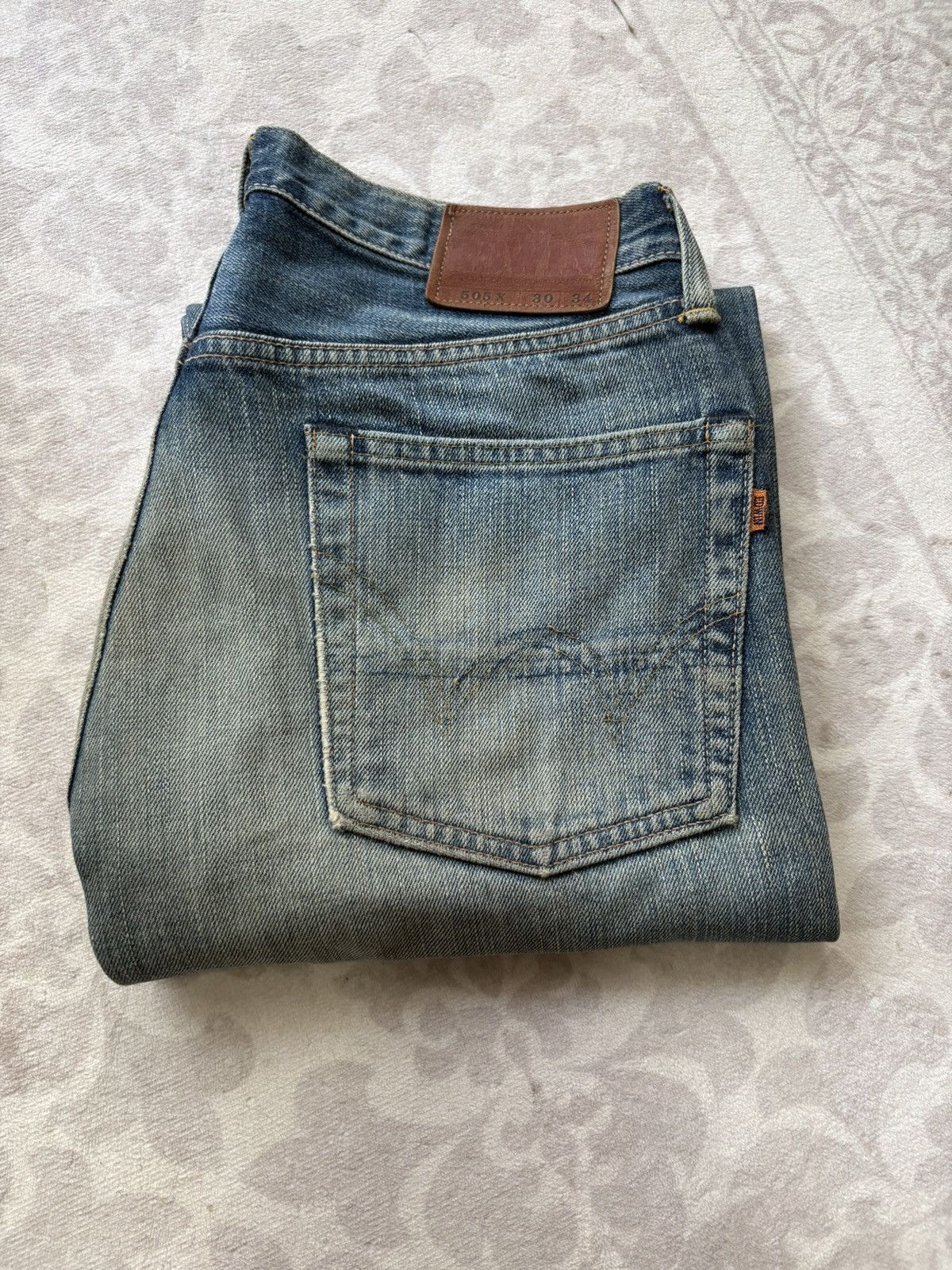 Edwin Edwin 505X Selvedge Orange Tab Distressed Denim Jeans Size US 31 - 25 Thumbnail