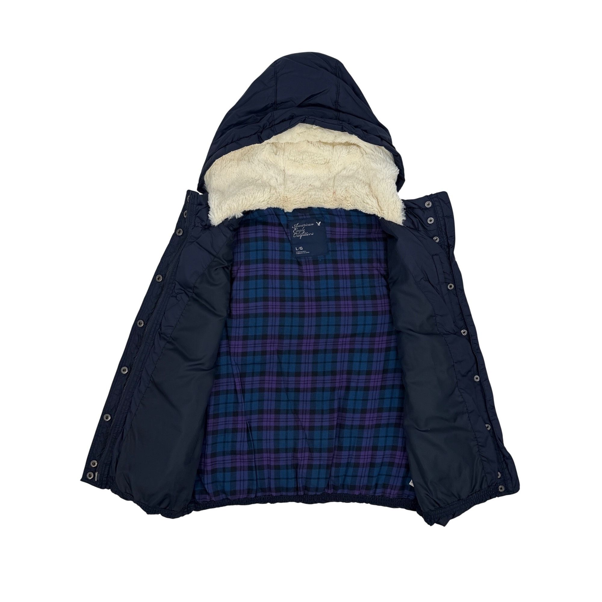 American Eagle Outfitters VTG American Eagle Blue Faux Fur Lined Hooded Vest | Y2K Ind Size L / US 10 / IT 46 - 16 Thumbnail