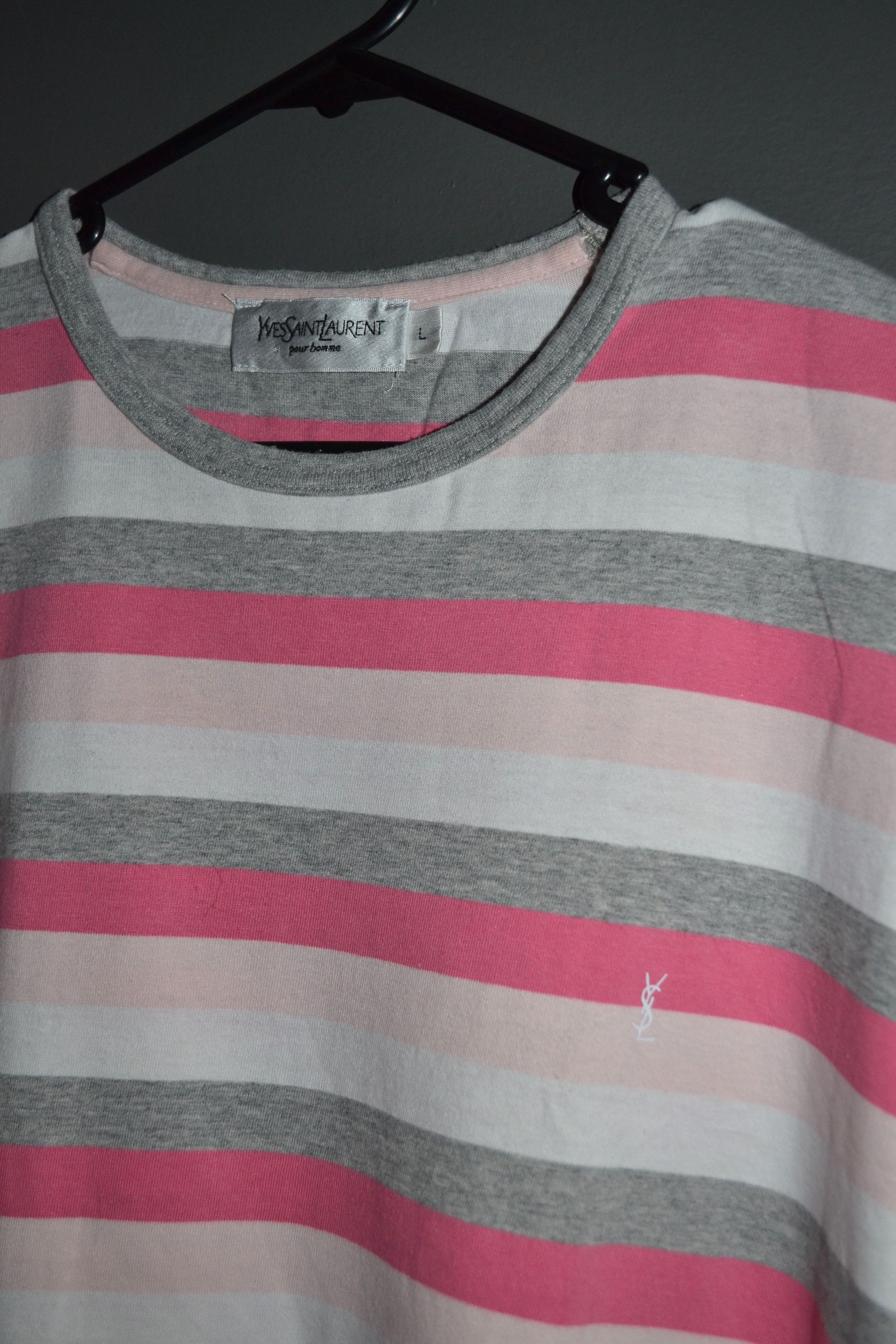 Saint Laurent Paris Yves Saint Laurent Pink Striped Vintage Logo T shirt size L Size US L / EU 52-54 / 3 - 1 Thumbnail