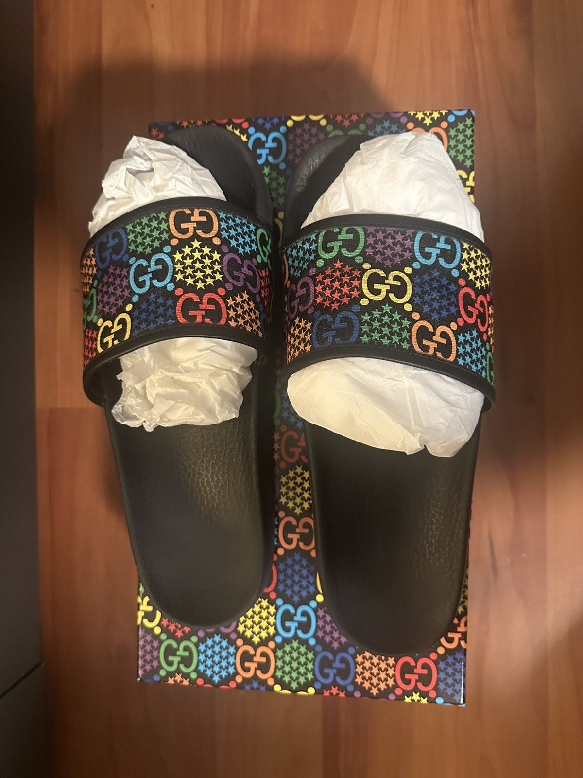 Gucci Gucci Multicolor Psychedelic Monogram Slides Sandals In Box Size US 12 / EU 45 - 2 Thumbnail