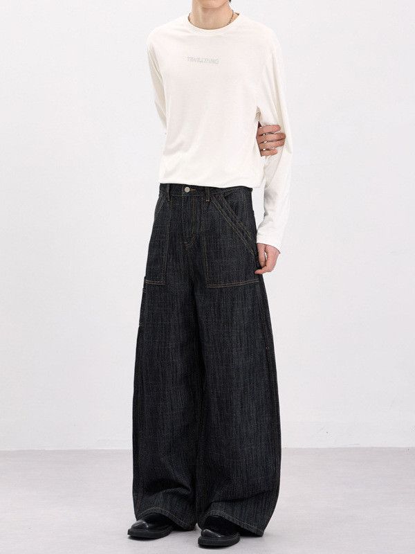 Japanese Brand Men's High-Street Workwear Slub Loose Straight-Leg Jeans Size US 32 / EU 48 - 2 Thumbnail