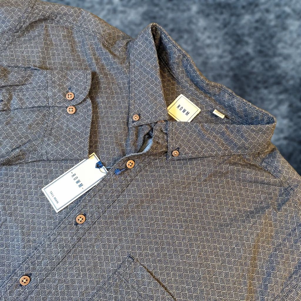 Vintage ROWM Tall Man Button Up Shirt Mens 3XT Blue Geometric Stretch Long Sleeve NWT Size US XXL / EU 58 / 5 - 1 Thumbnail