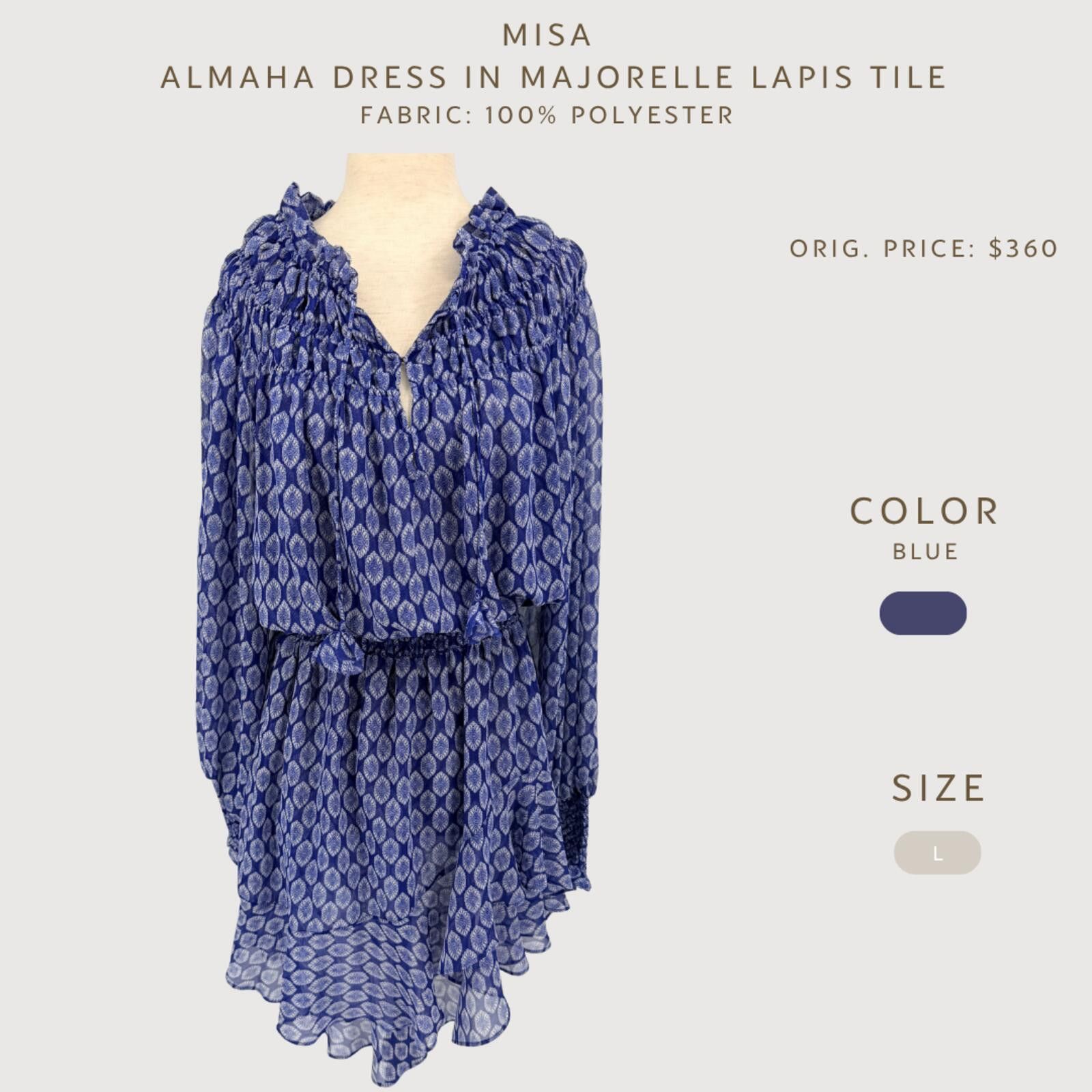 Issey Miyake MISA Los Angeles Almaha Smocked Mini Dress Blue L Size L / US 10 / IT 46 - 2 Thumbnail