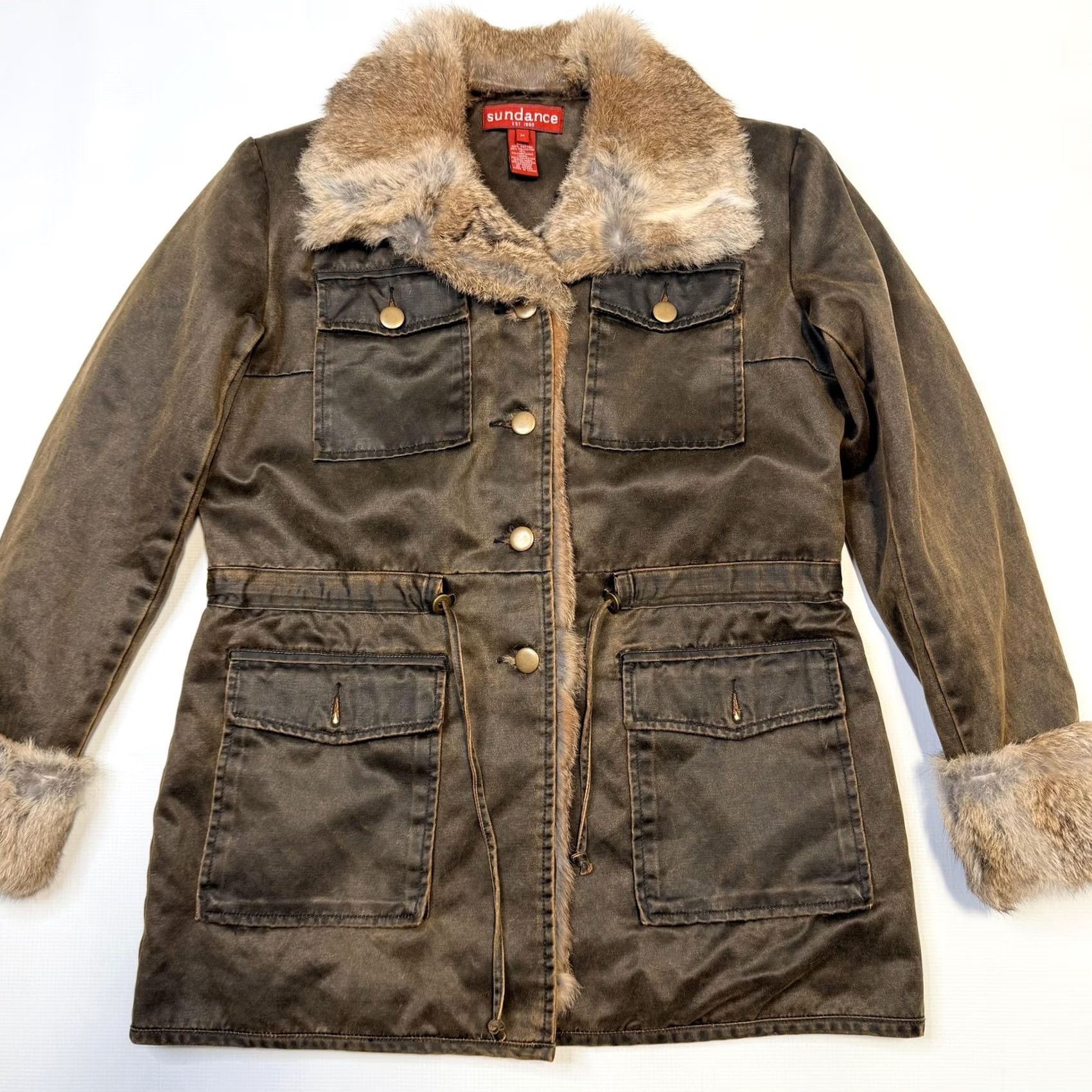 Vintage Sundance Coat Parka Womens Medium Brown Faux Fur Trim Hooded Mid-Length Jacket Size M / US 6-8 / IT 42-44 - 6 Thumbnail