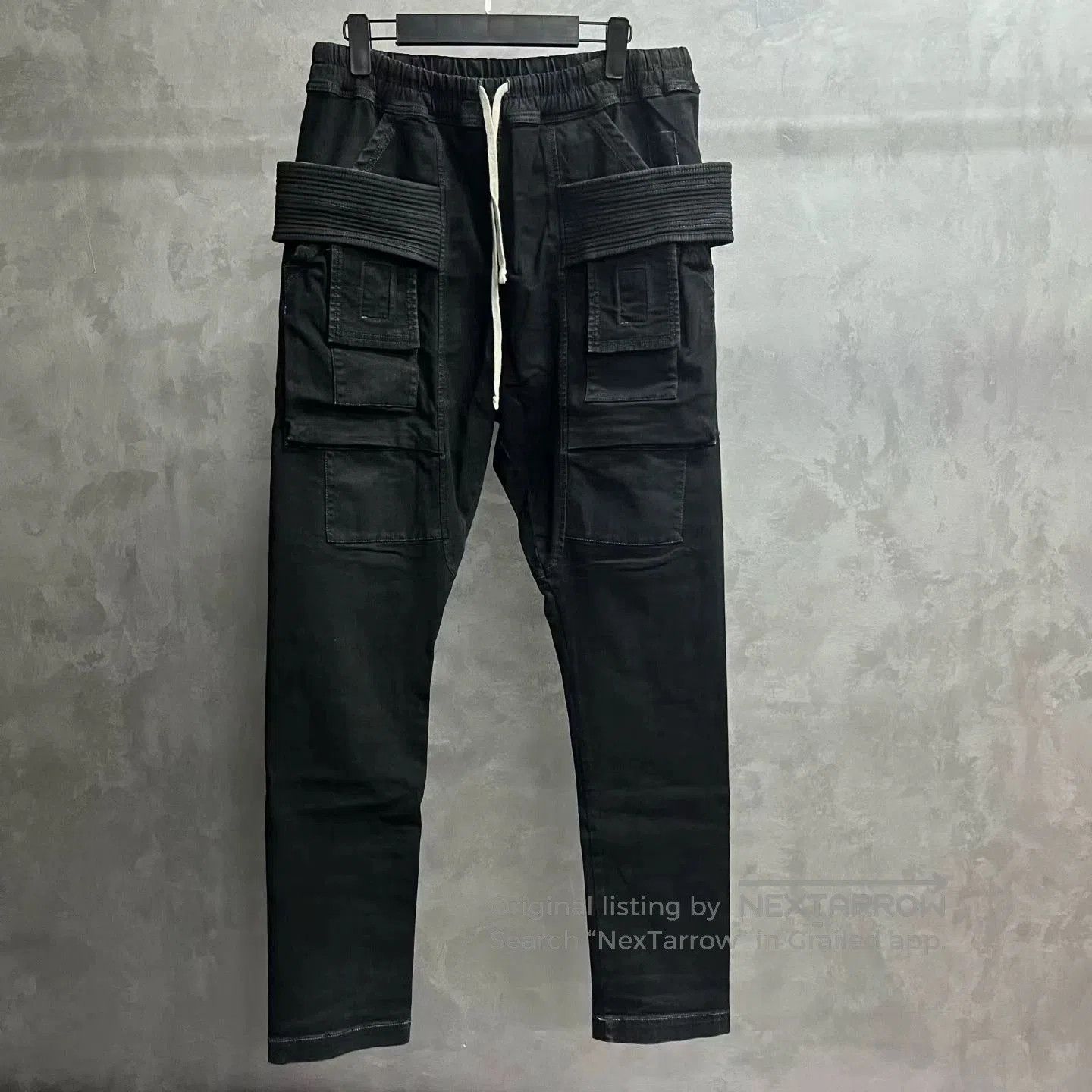 black drawstring cargo pants by rick owens.