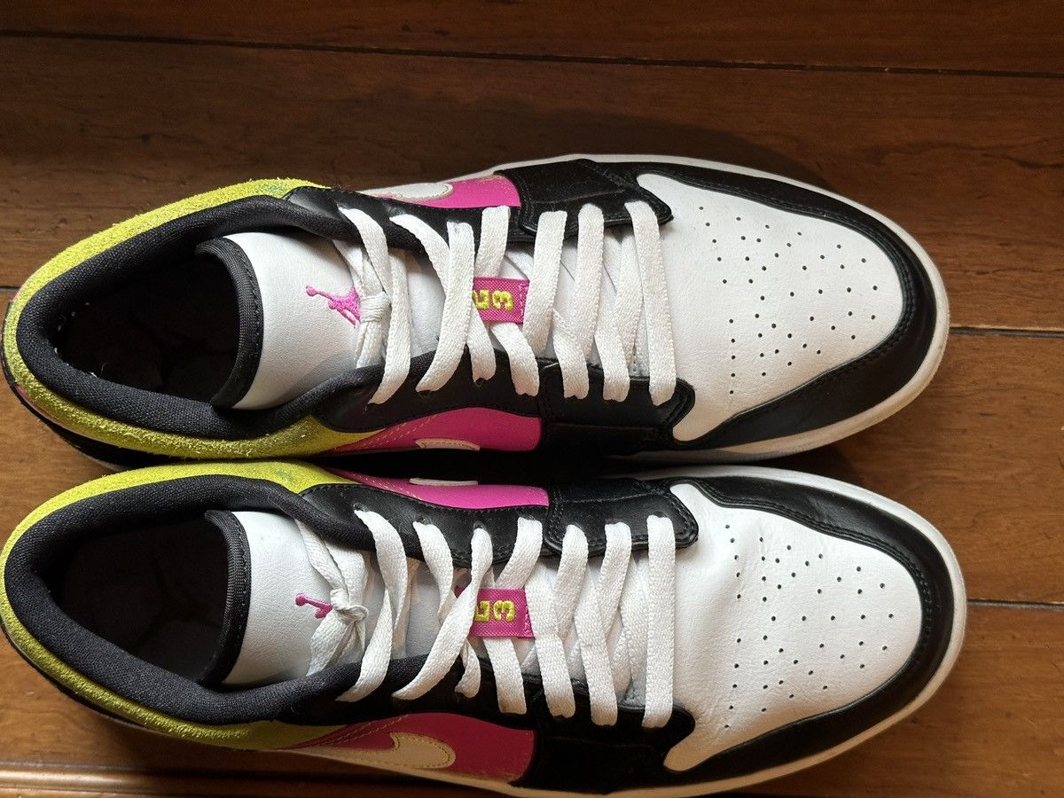 image of Jordan Nike Air Jordan 1 Low “Spray Paint” “Fuchsia” Shoes in White, Men's (Size 11)