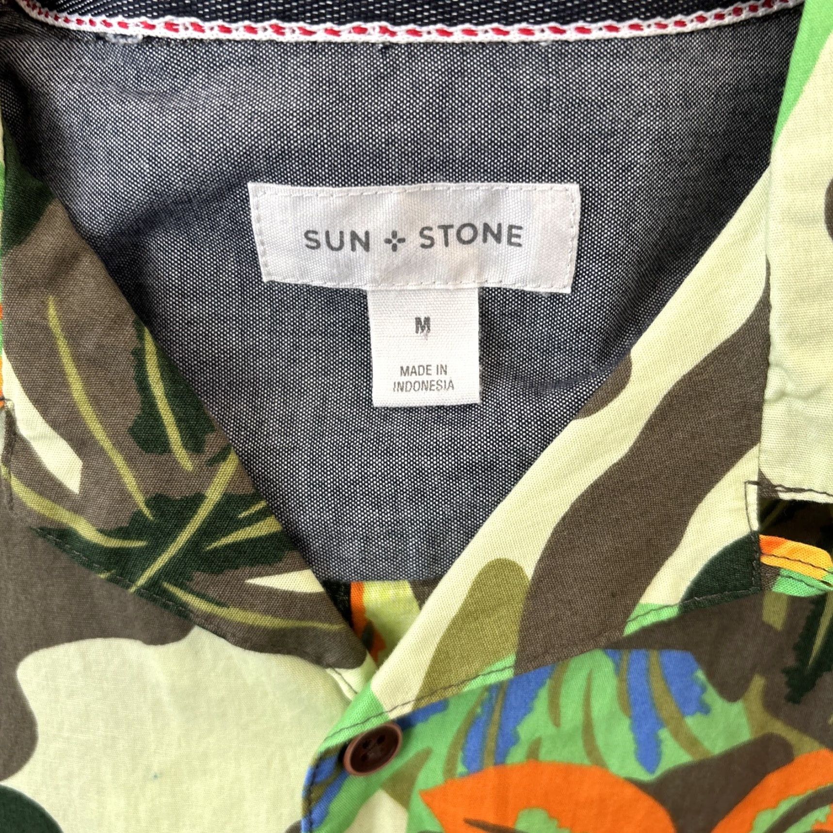 Vintage Sun Stone Men M Button-Down Shirt Green Leafy Camouflage Print NEW Cotton Short Sleeve Size US M / EU 48-50 / 2 - 3 Thumbnail