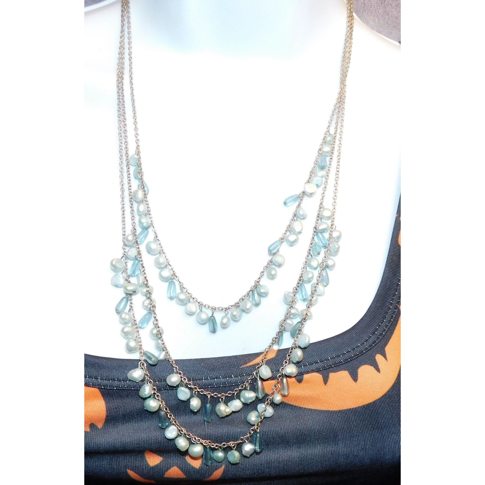 Other Whimsical Light Blue Pearl Beaded Layered Necklace Size ONE SIZE - 4 Thumbnail