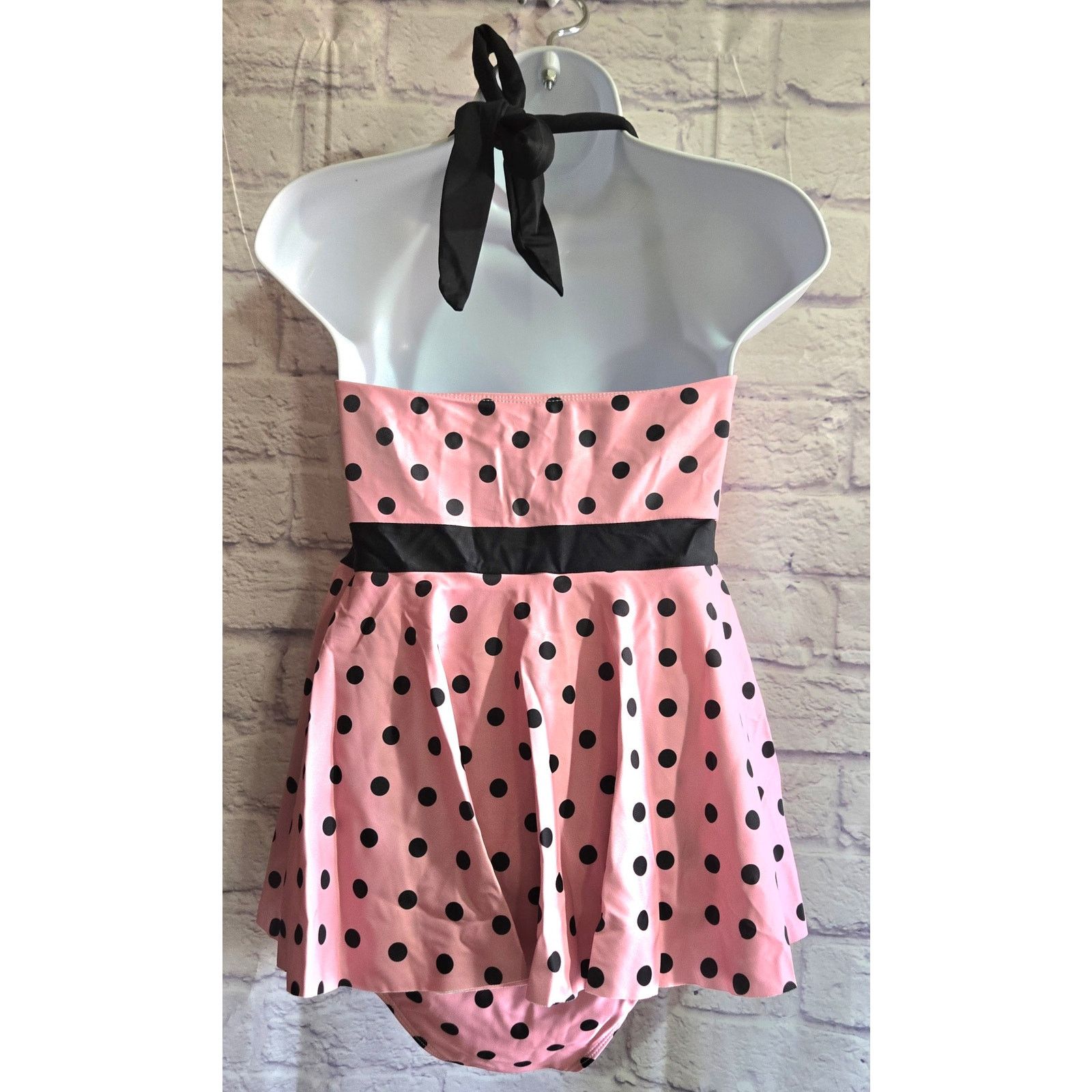 Other Pink 1950s Halter Polka Dots One-Piece Swimsuit L NIB Retro Size L / US 10 / IT 46 - 2 Thumbnail