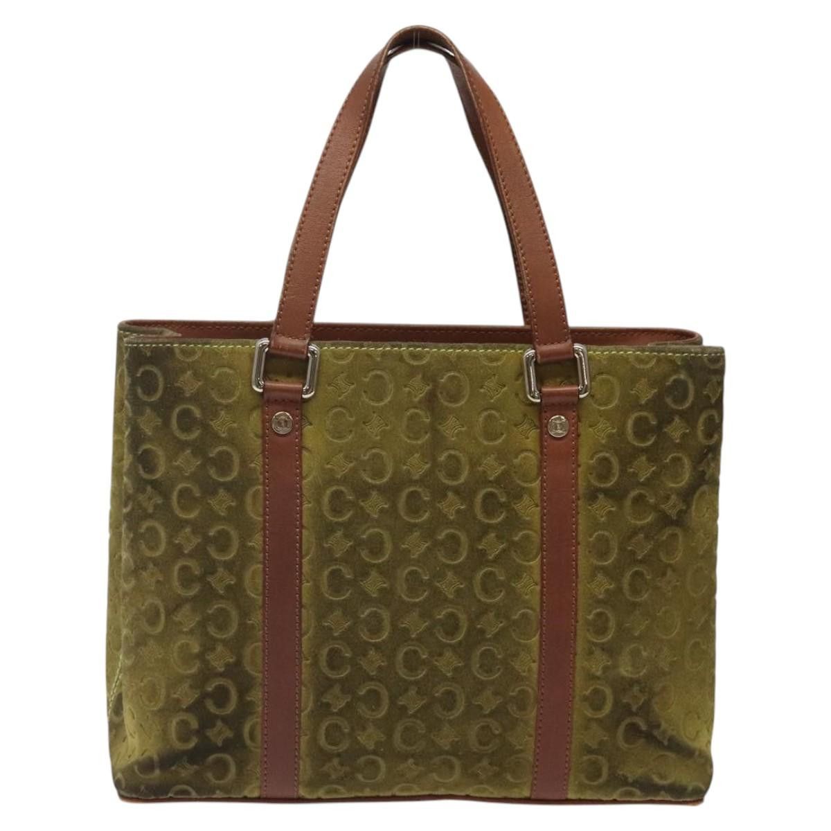 Celine CELINE C Macadam Canvas Hand Bag Suede Green Gold Size ONE SIZE - 3 Thumbnail