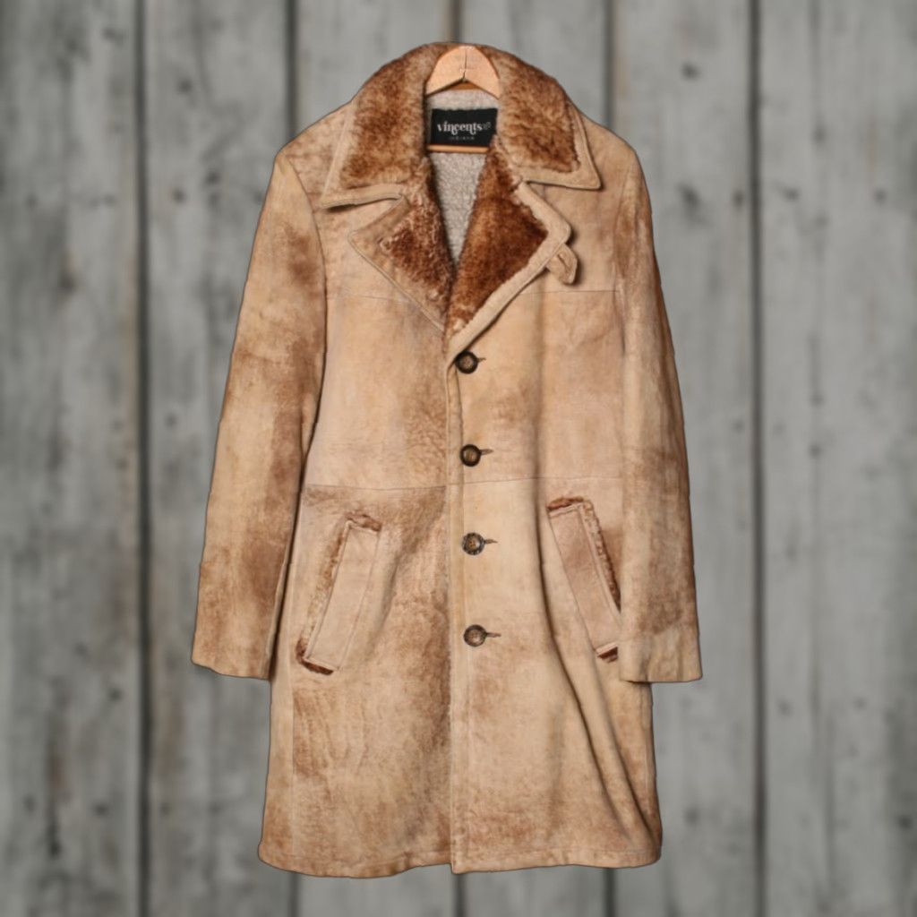 Vintage VINTAGE Vincents Sheepskin Suede Sherpa Lined Coat Men M Light Brown Wool Fur Western Button Wool Fur Collar 90s Mens Size US M / EU 48-50 / 2 - 1 Thumbnail