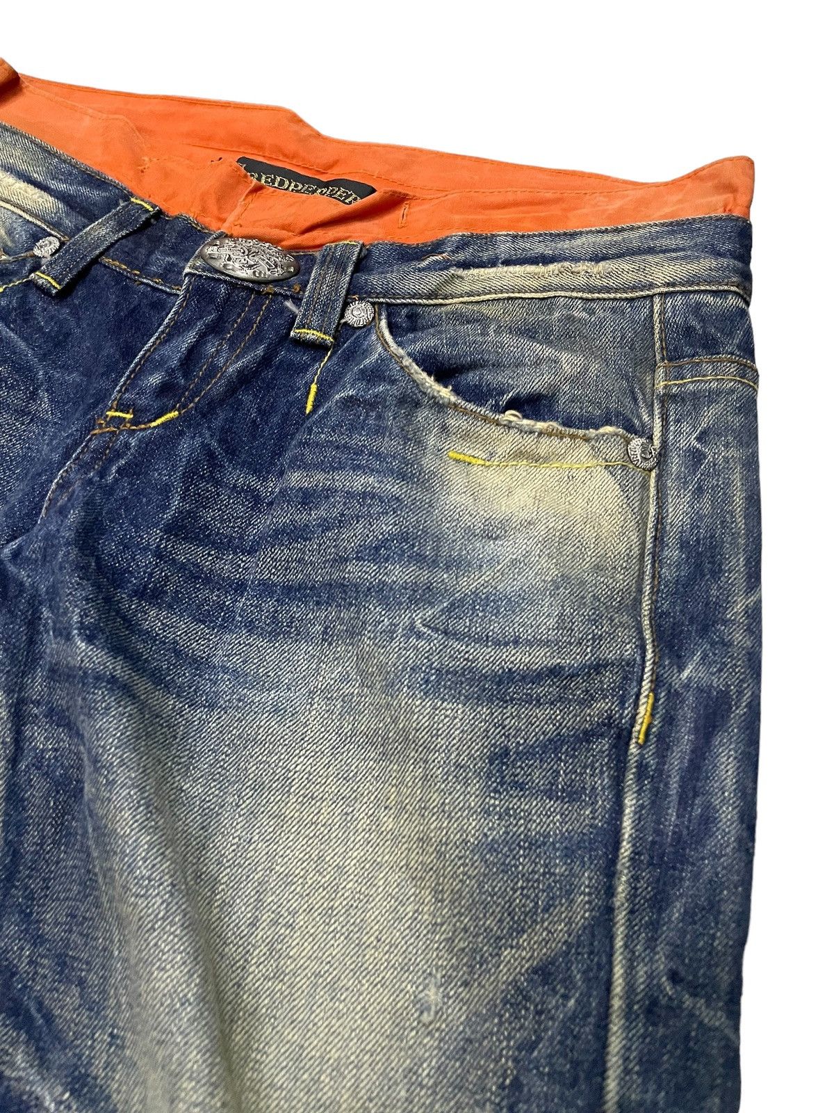 GOSTAR DE FUGA × Hysteric Glamour × Japanese Brand Red Paper Japan Mud Wash Flared Embroidery Skull Jeans Size US 29 - 8 Thumbnail
