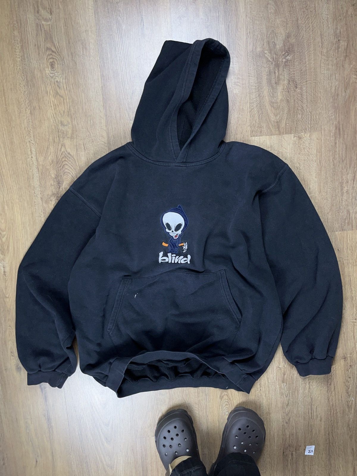 image of Skategang x Vintage Sick Fade Blind Skateboards Boxy Baggy Hoodie 90's Hype in Black (Size 2XL)