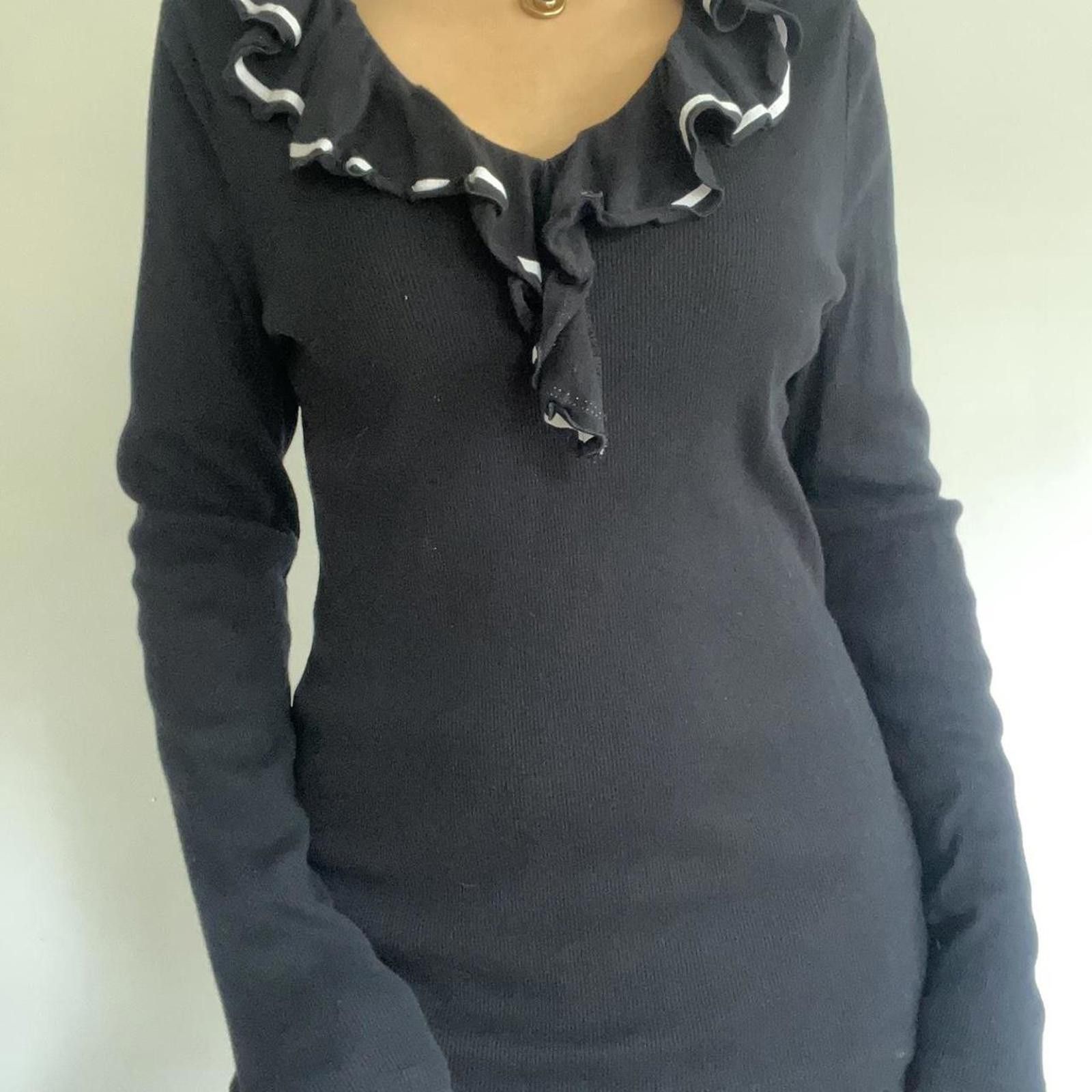 Lauren Ralph Lauren Navy blue ruffle neck sweater with white details #balletcore Size M / US 6-8 / IT 42-44 - 3 Thumbnail