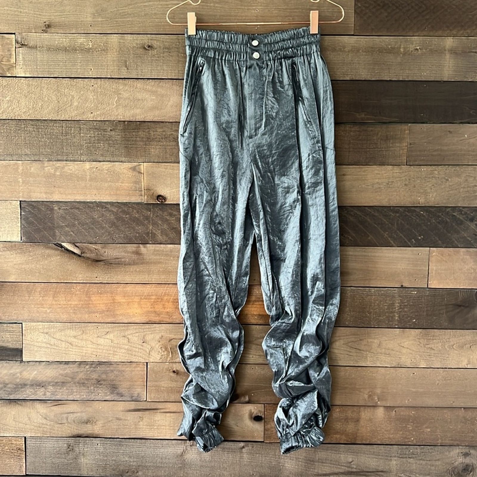 Theory Theo Women's Athena Ruched Trackpant in Black Metallic Size 27" / US 4 / IT 40 - 1 Thumbnail