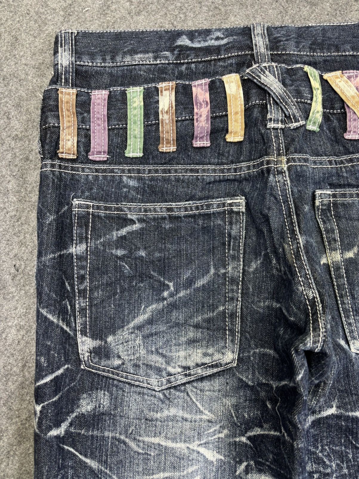 Japanese Brand 💥Double Waist💥Nylaus Crazy Crack FadesDouble Waist Denim K27 Size US 32 / EU 48 - 12 Thumbnail