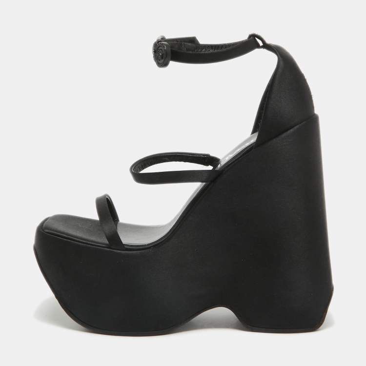 Versace Versace Medusa Triplatform Satin Wedge Heel Sandals Size US 10 / IT 40 - 3 Thumbnail
