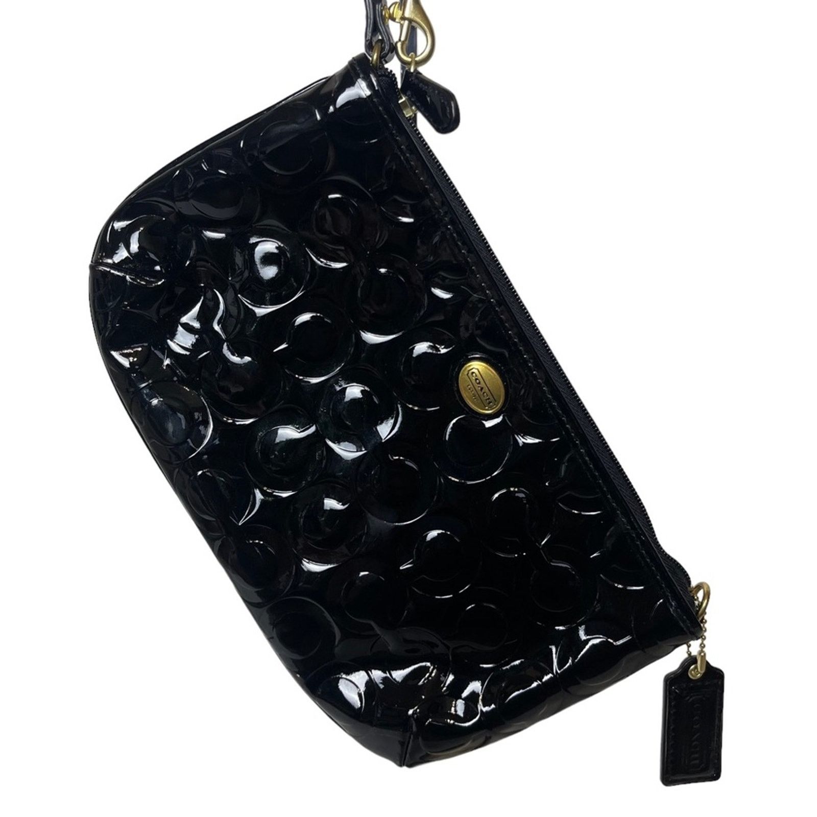 Coach Monogram Patent Leather Mini Top Zip Bag Black, Women's