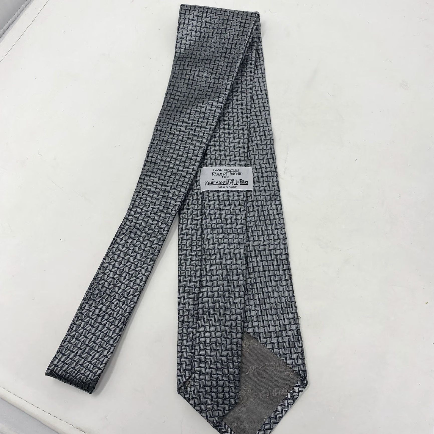 Robert Talbott Robert Talbott Tie Silk Geometric Silver Gray Big & Tall Hand Sewn USA Made Size ONE SIZE - 3 Thumbnail