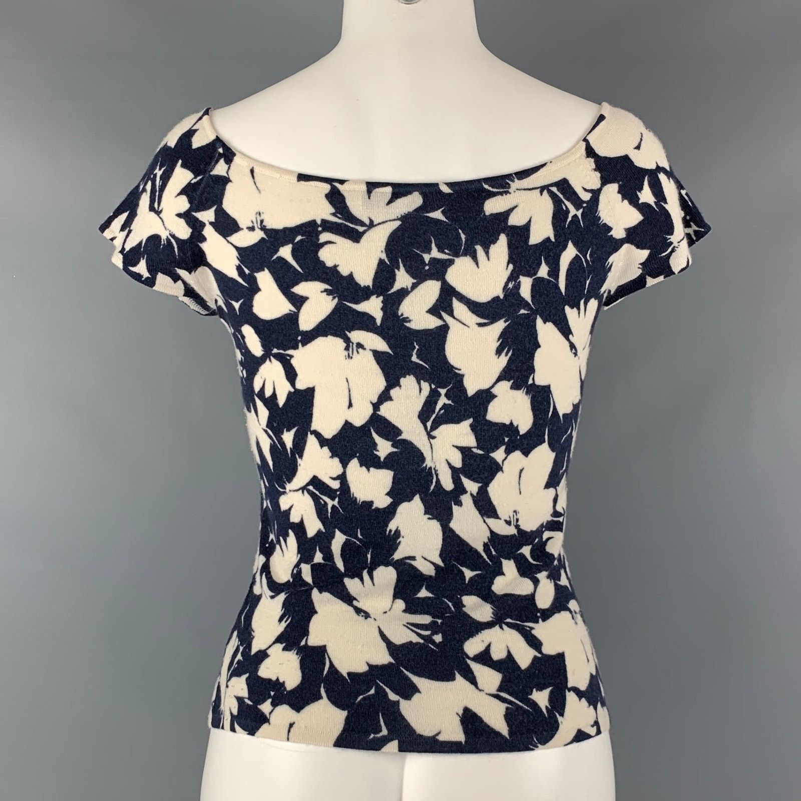 Other HEIDI WEISEL Cream Navy floral Cap Sleeves Casual Top Size M / US 6-8 / IT 42-44 - 3 Thumbnail