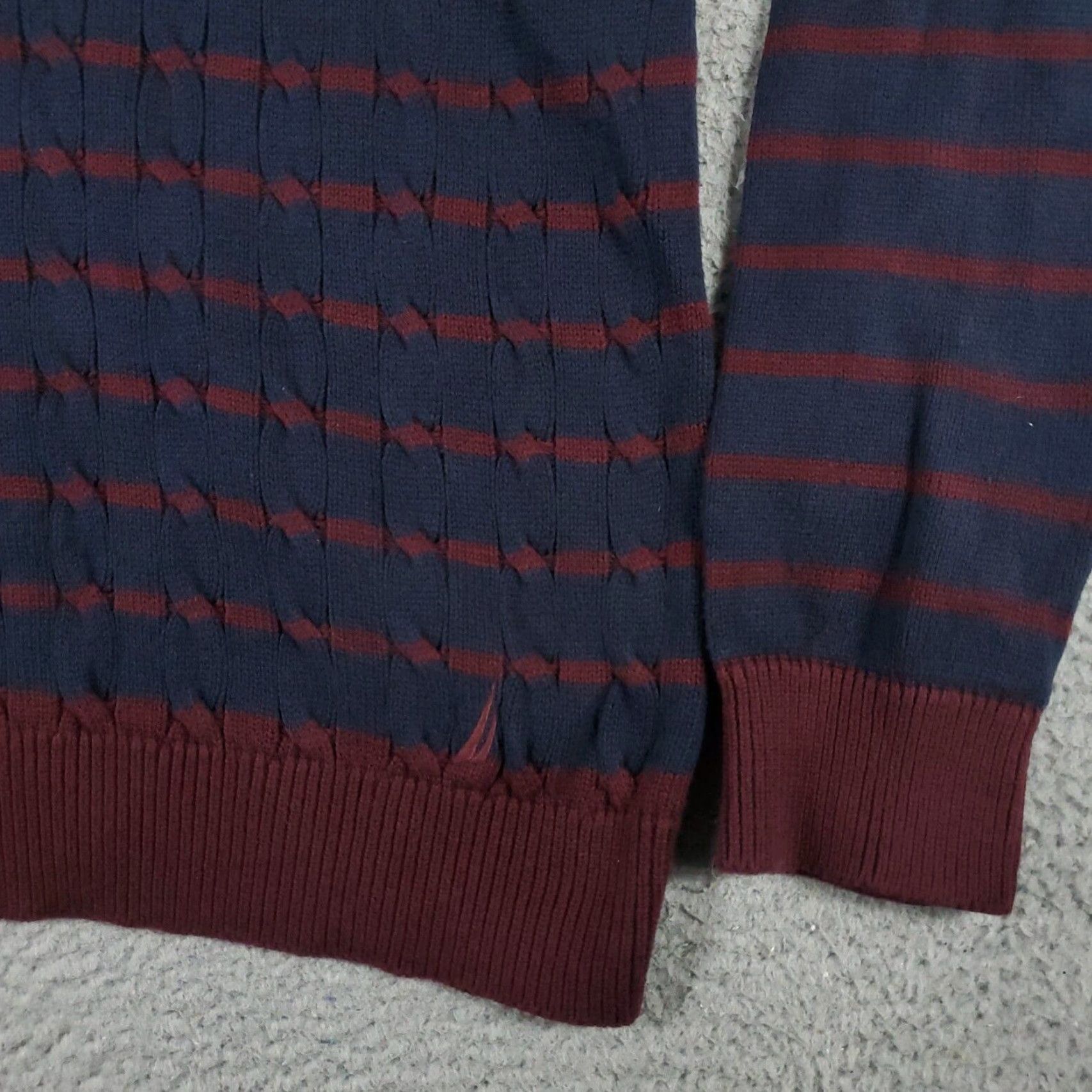 Nautica Nautica Cable Knit Sweater Mens Large Blue Red Stripe Casual Pullover Crew Neck Cotton Size US L / EU 52-54 / 3 - 4 Thumbnail