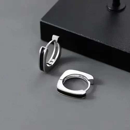 High Sport × Jewelry × Sterling Silver 925 Silver Plated Geometry Hoop Earrings for Men Women Size ONE SIZE - 2 Thumbnail