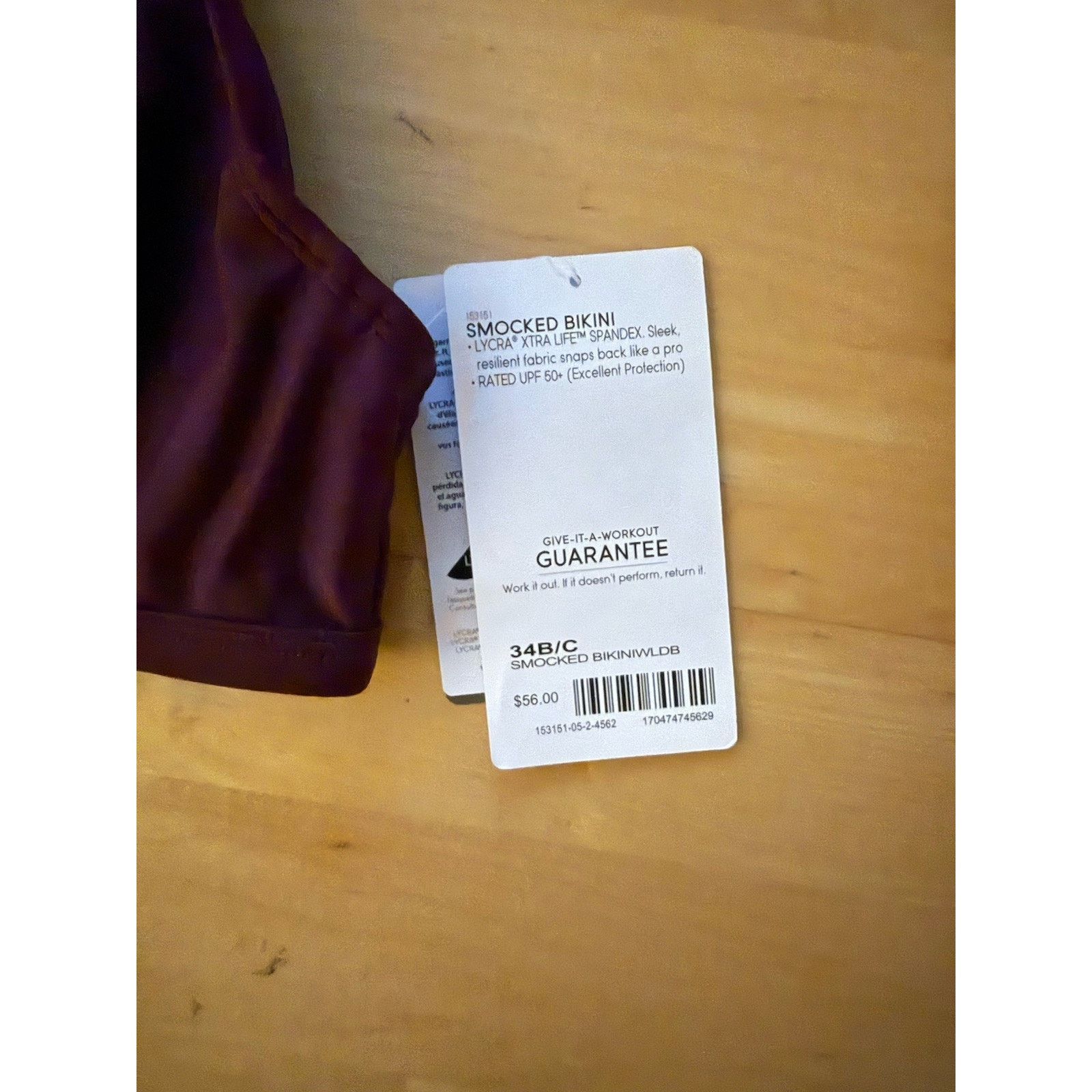 Athleta ATHLETA Smocked Bikini Top Purple Burgundy Swimsuit 34 B/C Size ONE SIZE - 3 Thumbnail