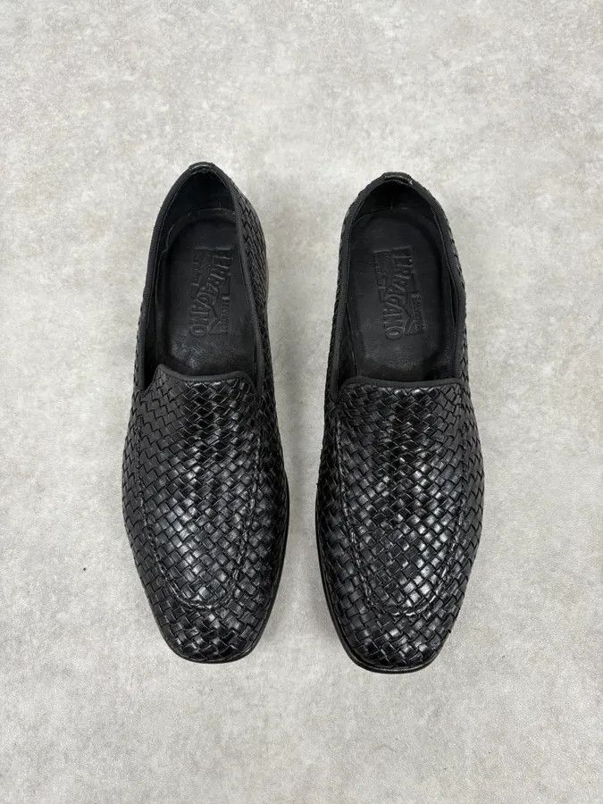 Salvatore Ferragamo Ferragamo Black Woven Leather Loafers Size US 5.5 / EU 38 - 2 Thumbnail