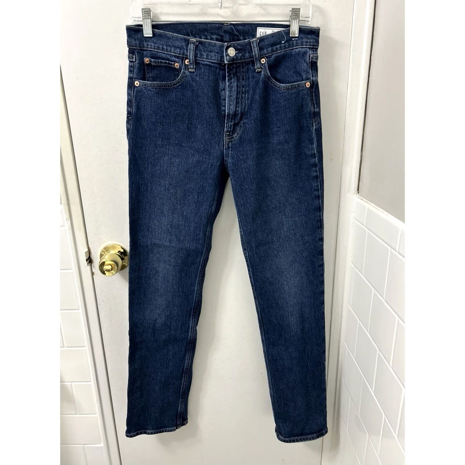 Gap VINTAGE Gap 90s Straight High Rise Jeans Womens 28x29 Dark Wash Blue Denim Pants Size 28" / US 6 / IT 42 - 2 Thumbnail