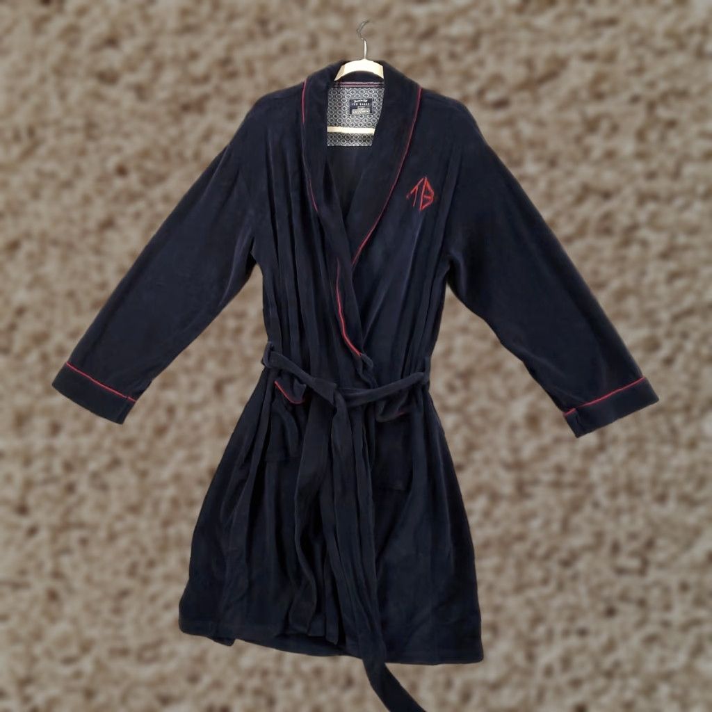 Ted Baker VINTAGE Ted Baker Bath Robe Mens Small Medium Blue Velour Thick Fleece Soft Night Robe Size US M / EU 48-50 / 2 - 1 Thumbnail