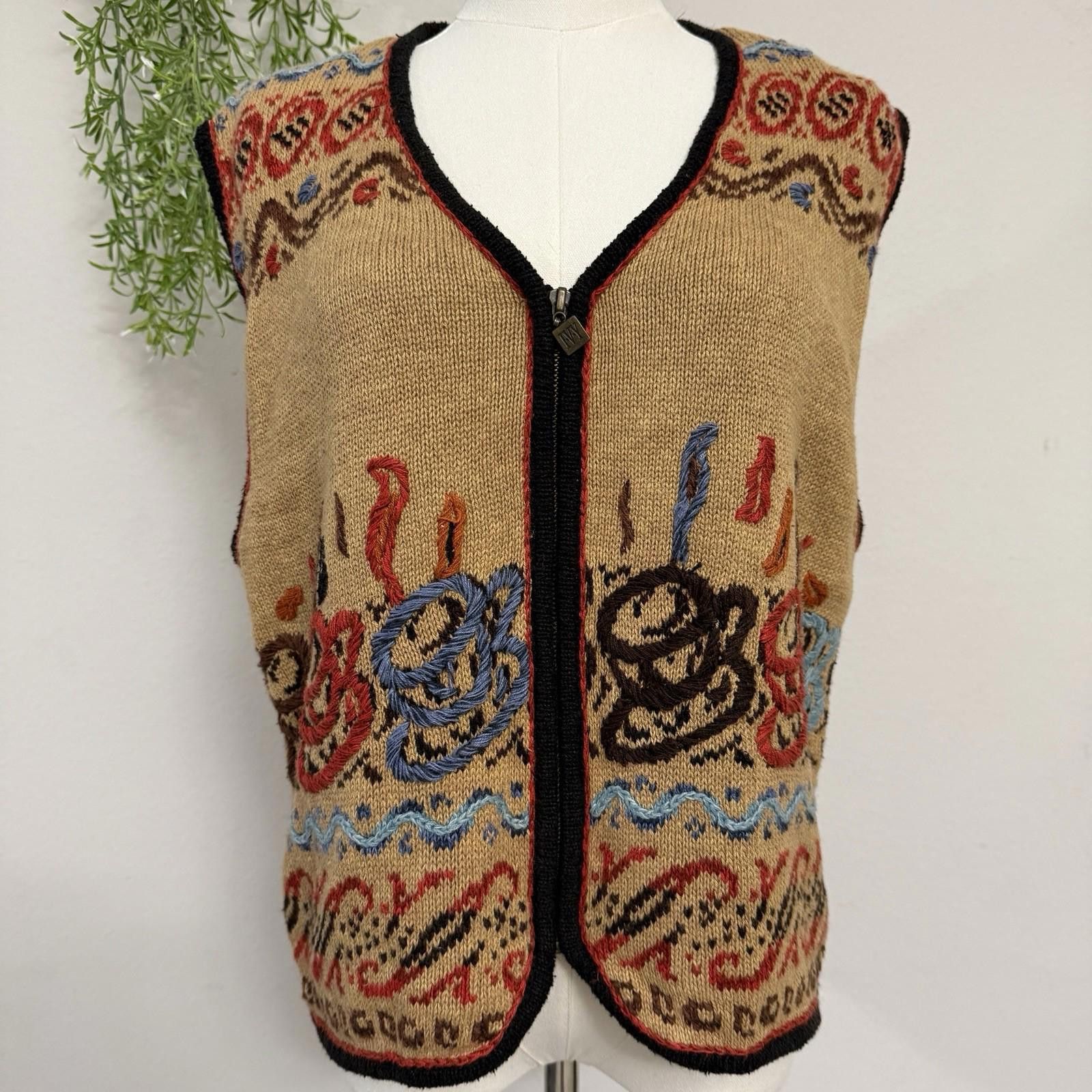 Designer Vintage Embroidered Coffee Vest Zip Up Womens XL Size XL / US 12-14 / IT 48-50 - 1 Thumbnail