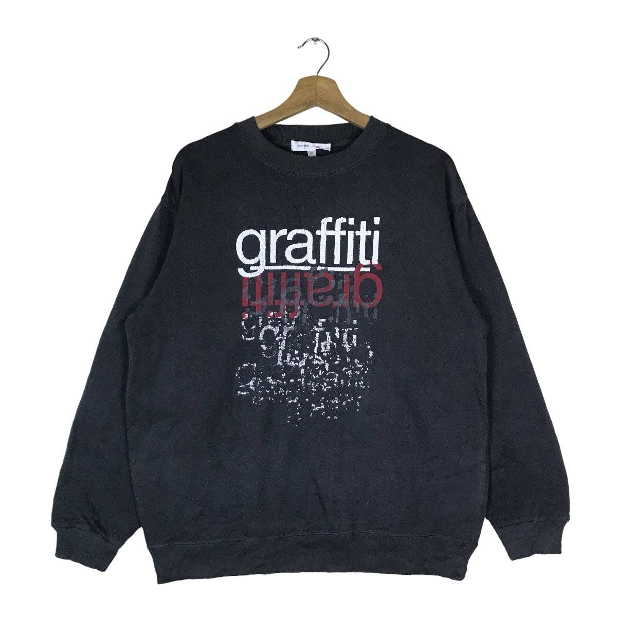 image of Vintage Primal Point Graffiti Spell Out Pullover Jumper in Black, Men's (Size Medium)