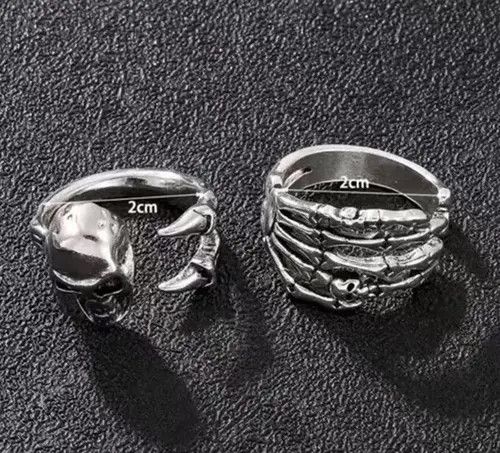 Jewelry 2pcs Men's Vintage Skull Open Adjustable Ring Size ONE SIZE - 3 Thumbnail