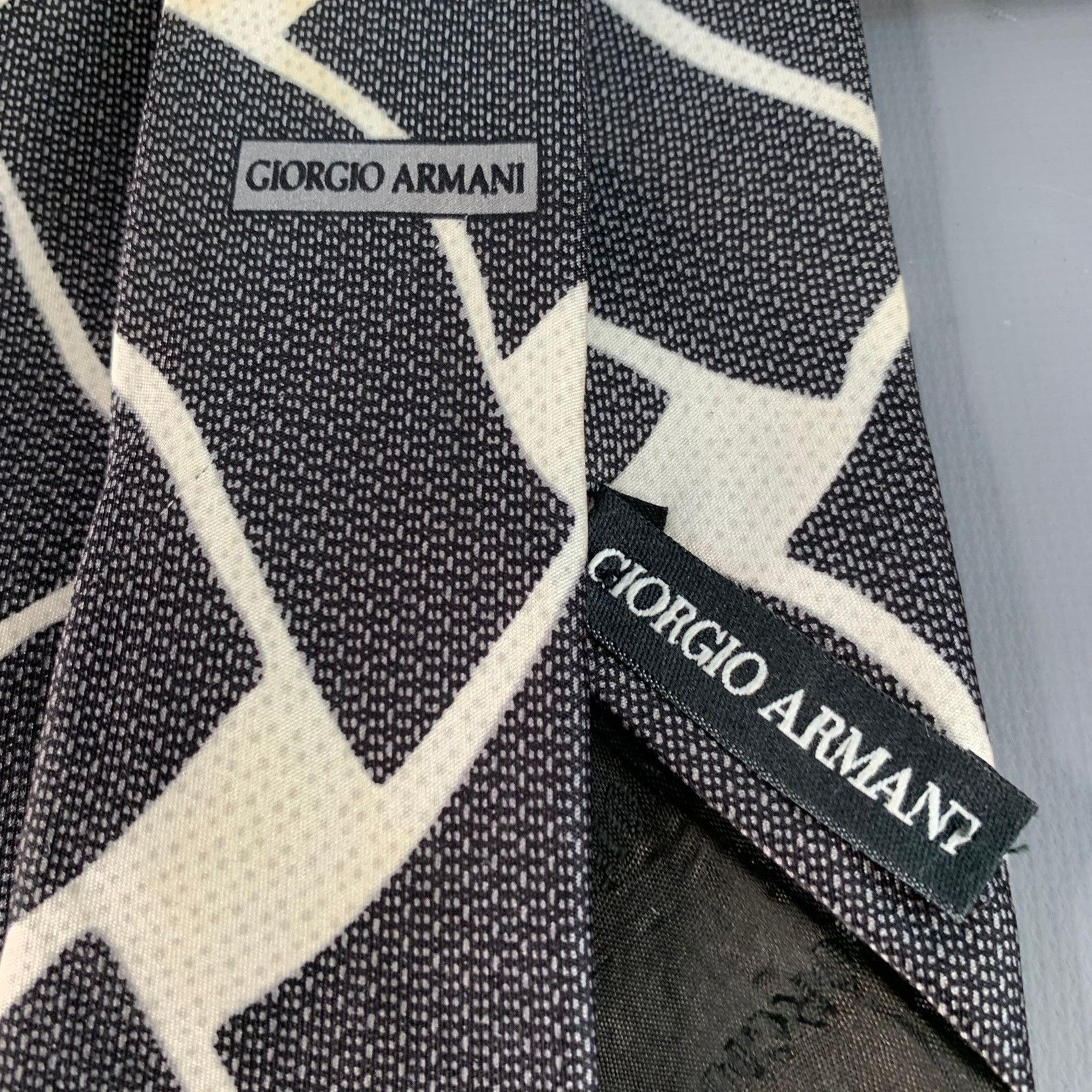 Giorgio Armani GIORGIO ARMANI One Size Black White Abstract Silk Tie Size ONE SIZE - 5 Thumbnail