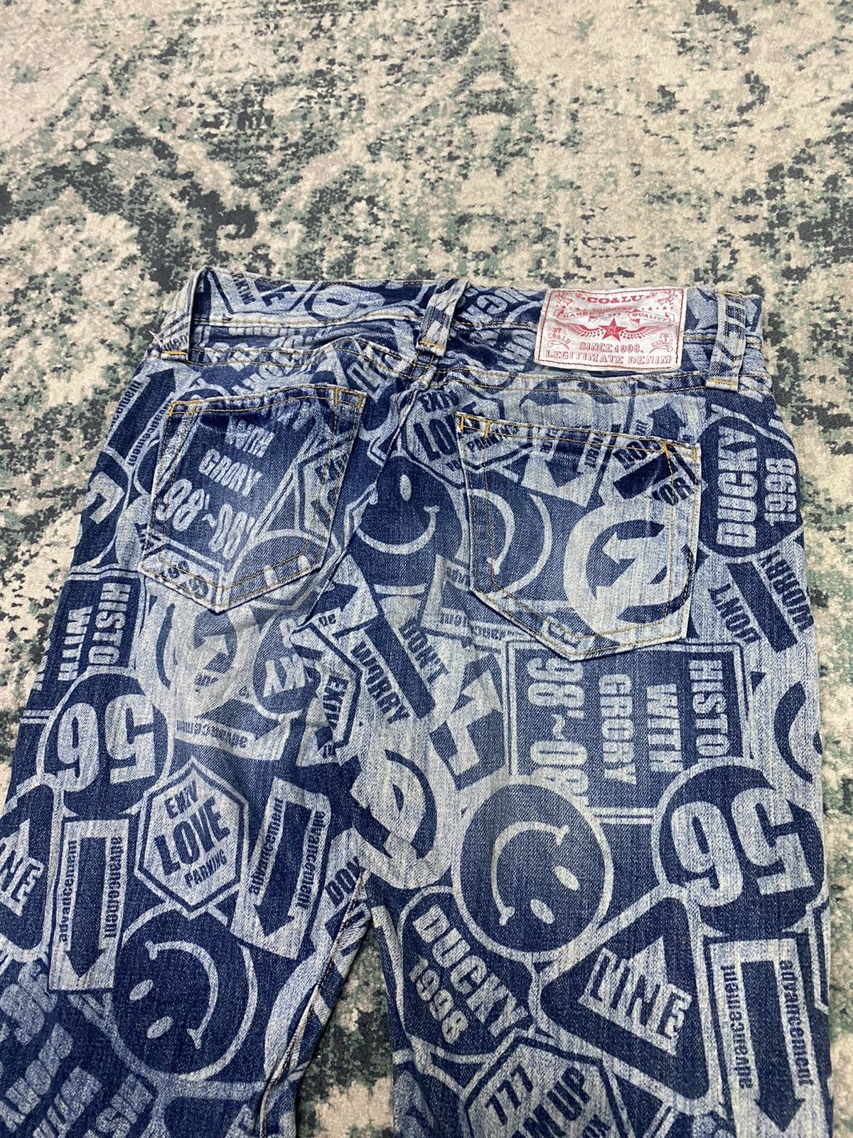 Hysteric Glamour Vintage Co&Lu All Over Acid Wash Printed Effect Smiley Jeans Size US 31 - 21 Thumbnail