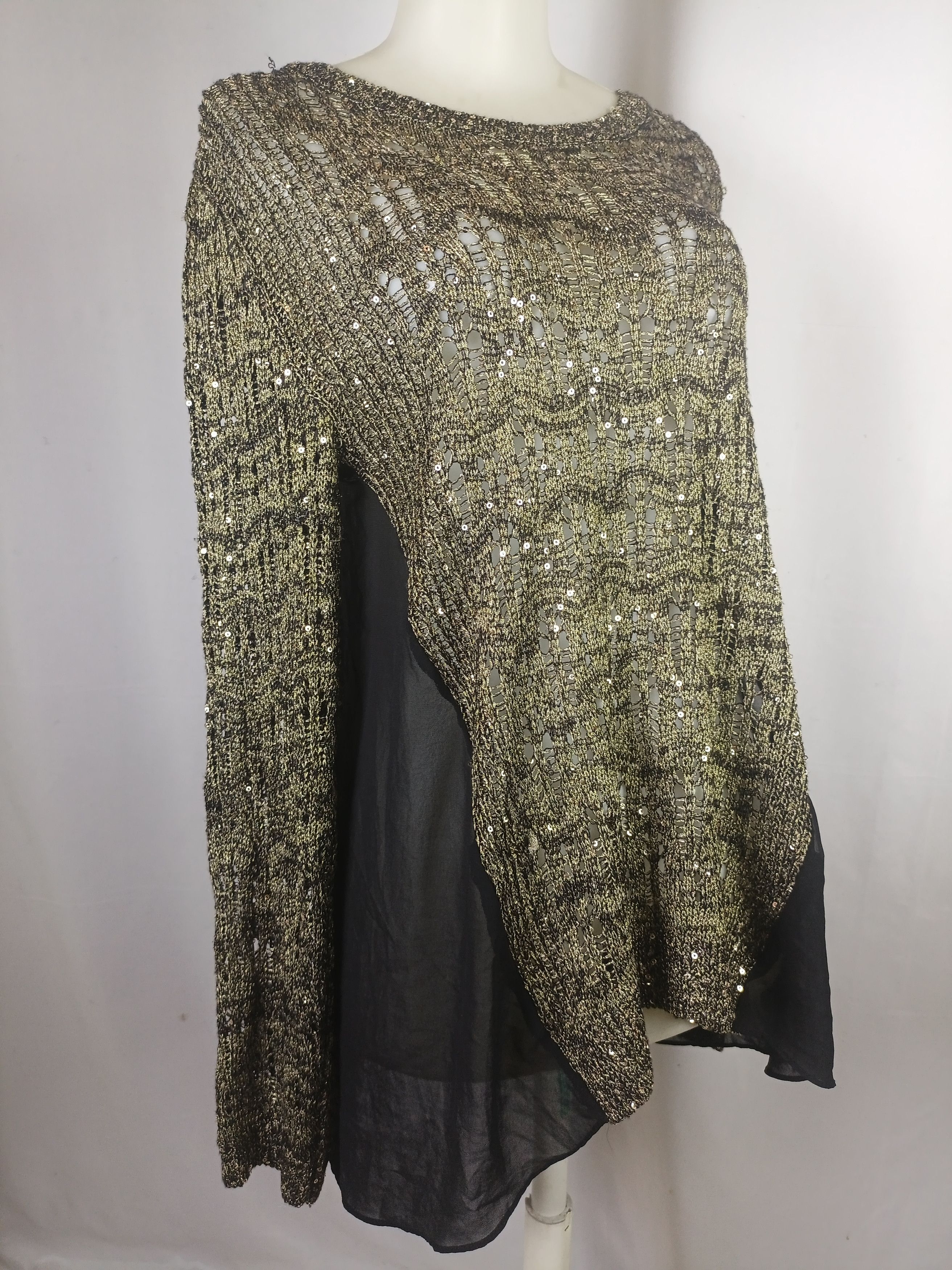 Japanese Brand BESTI BELLI Milan Black Gold Sequin Distressed Knit Size L / US 10 / IT 46 - 21 Thumbnail