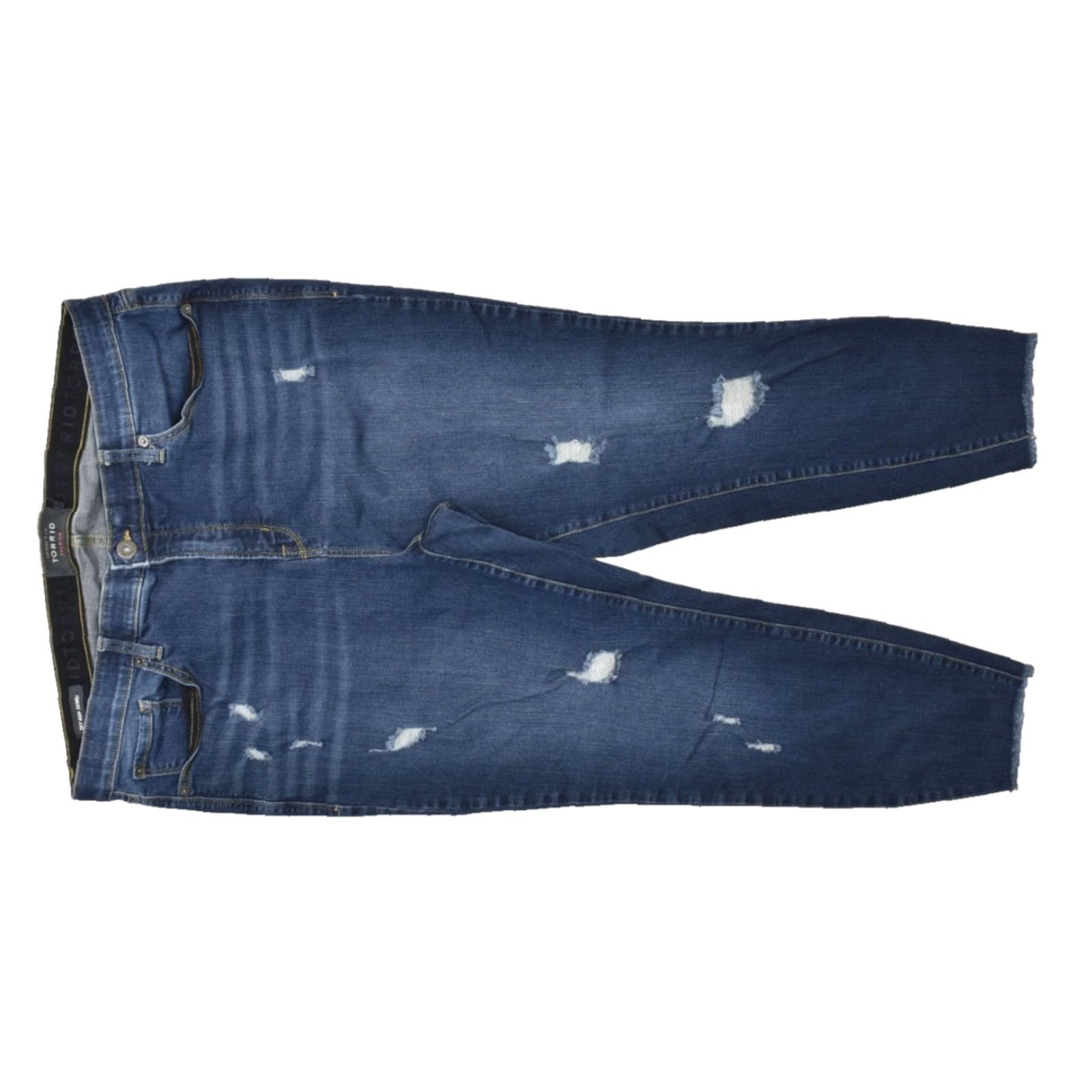 Torrid Torrid Jeans Night Premium Sky High Skinny Distressed Blue 22R Plus Size High Rise Zip 5-Pocket Denim Stretch Womens Size 40" / US 18 - 2 Thumbnail