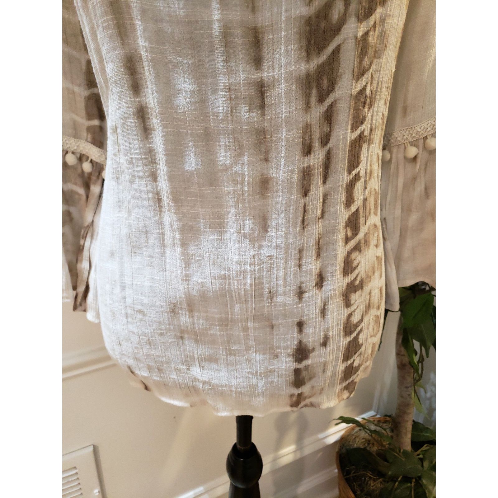 Apt. 9 APT 9 Blouse Women L Beige Boho Tie Dye Peasant Top Size L / US 10 / IT 46 - 4 Thumbnail