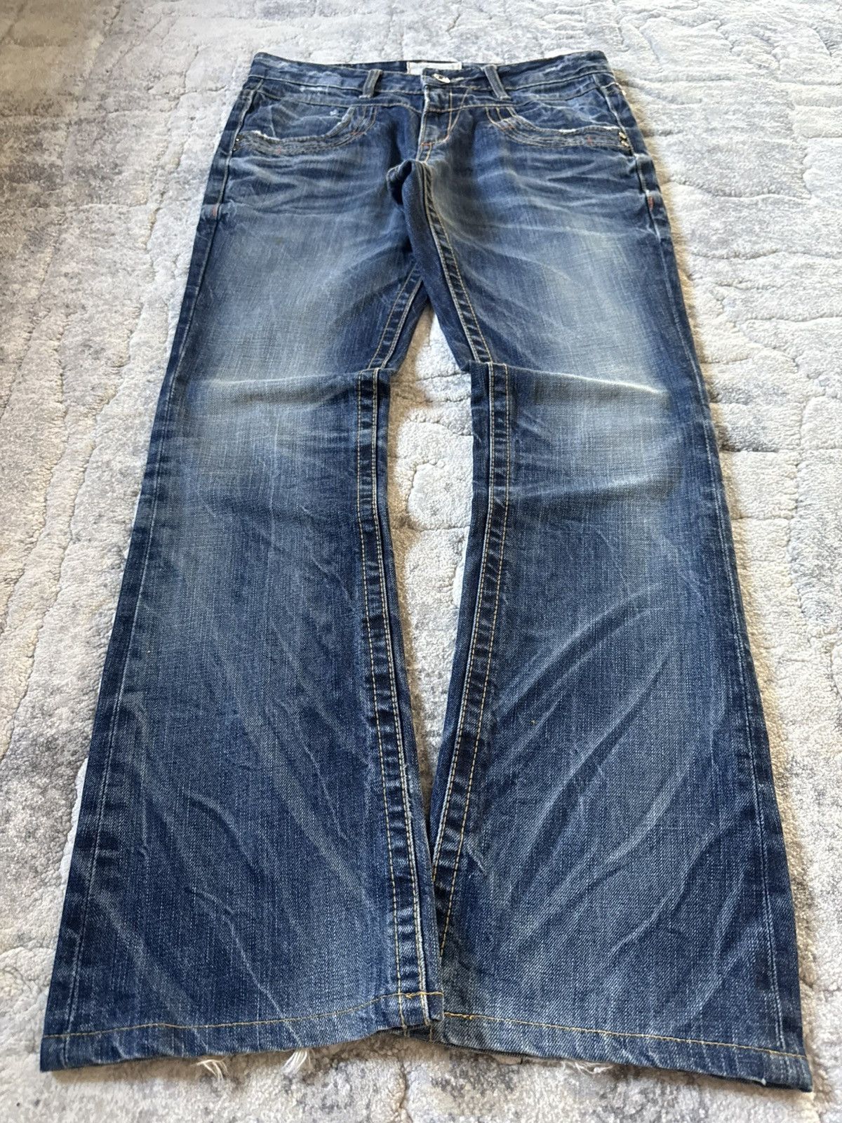 If Six Was Nine 2000s Lolita Japan Studded Pyramid Whiskers Flared Jeans Size US 30 / EU 46 - 1 Thumbnail