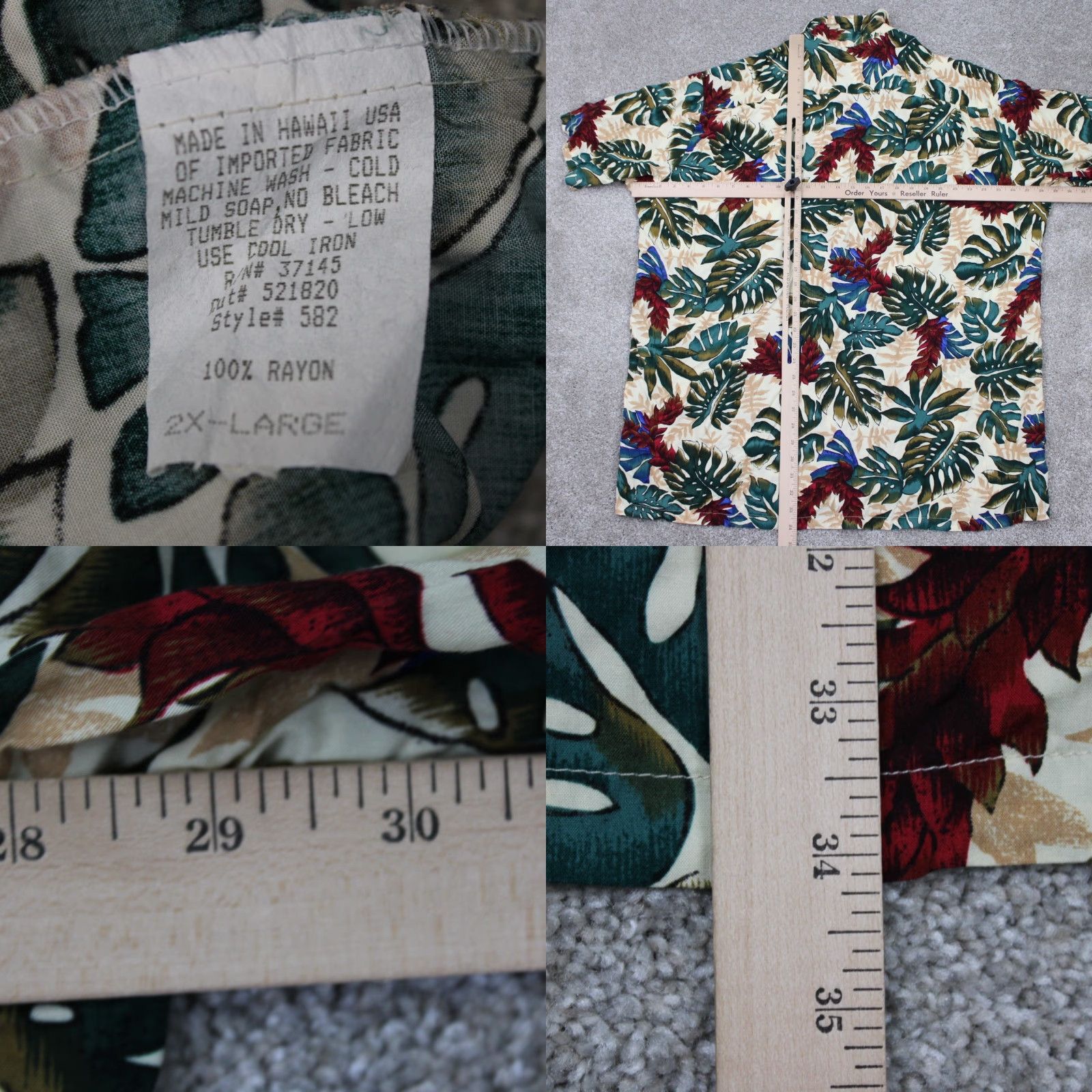 Hilo Hattie Hilo Hattie Shirt Mens 2XL Floral Rayon Button-Up Short Sleeve Green Tan Red Core Casual Hawaiian Size US XXL / EU 58 / 5 - 8 Thumbnail