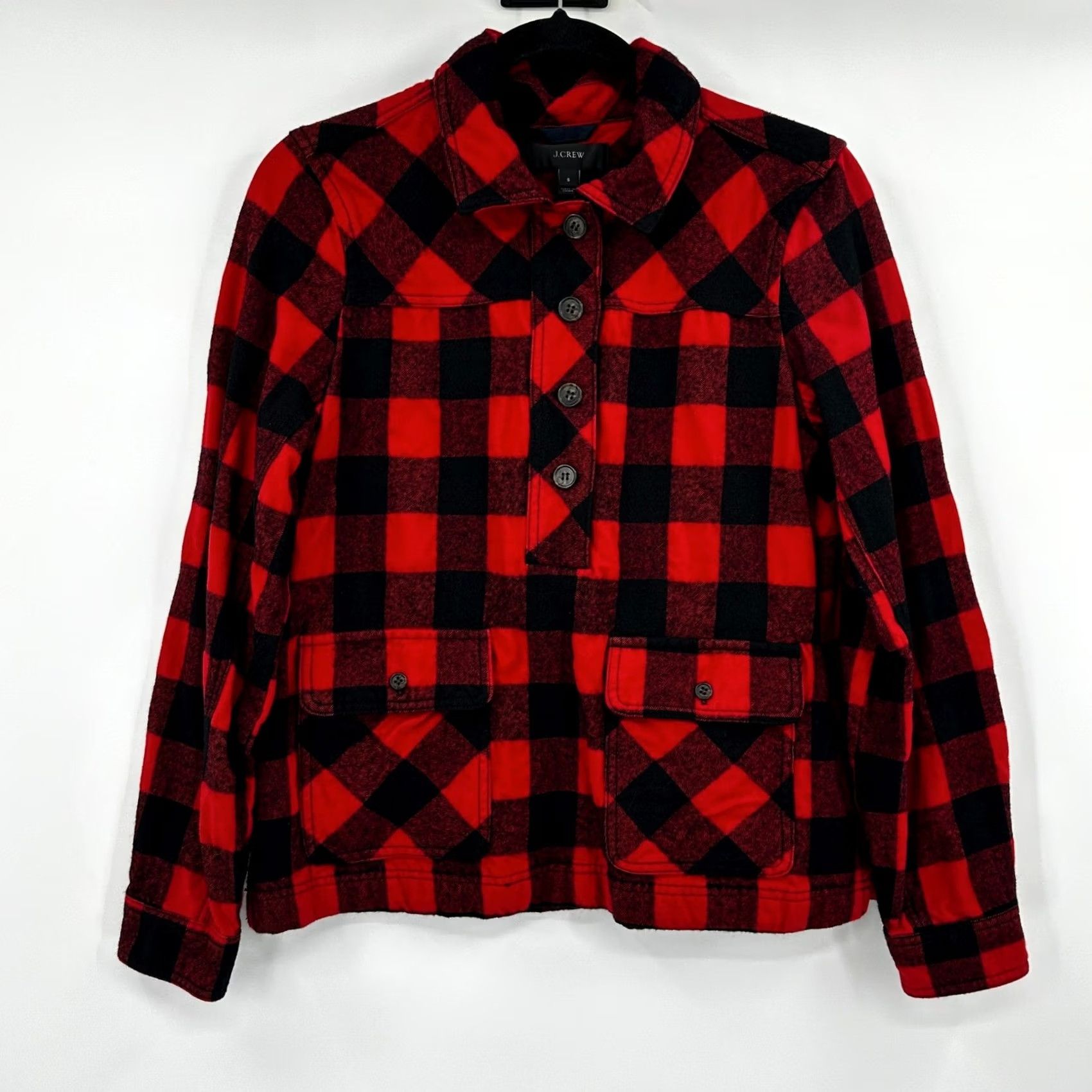 J.Crew J. Crew Womens Red Black Buffalo Plaid Cotton Wool Pullover Jacket Size S Size S / US 4 / IT 40 - 2 Thumbnail