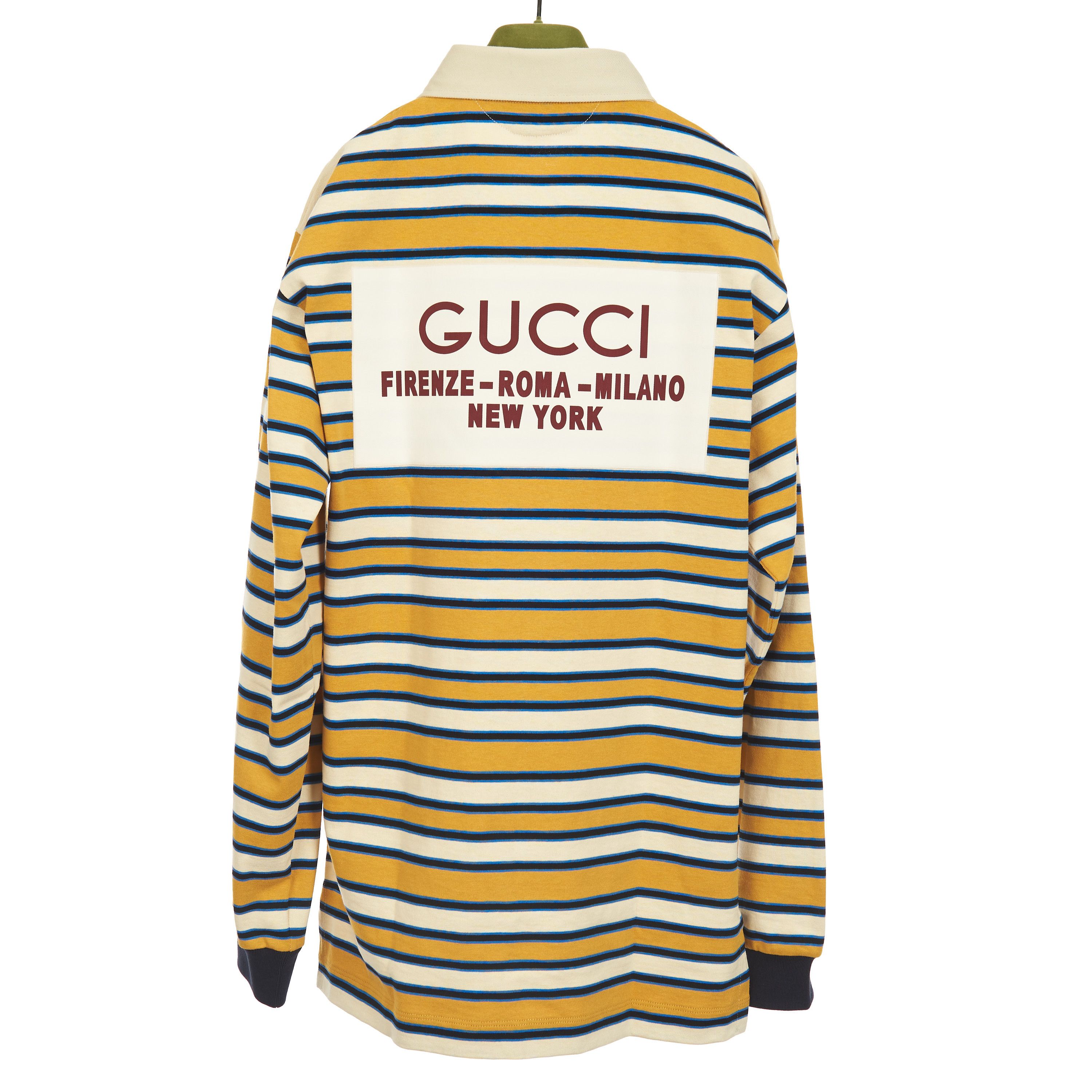 Gucci Striped Polo Shirt In Heavy Cotton With Cities Embroidery Size US S / EU 44-46 / 1 - 1 Thumbnail
