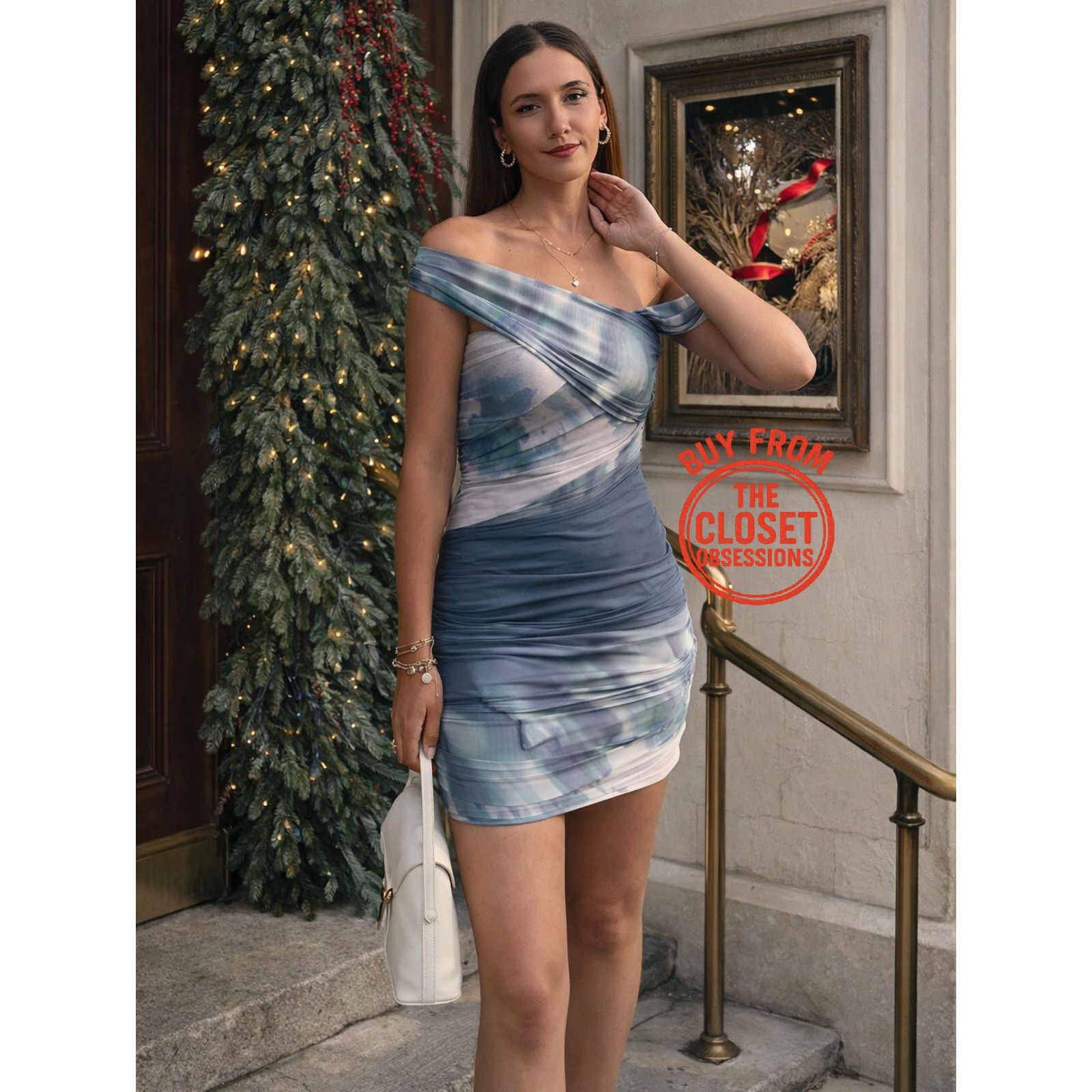 midi shirt dresses for women Alexa Cotton Midi Shirt Dress-Blue, Decorative Blossom main image 1