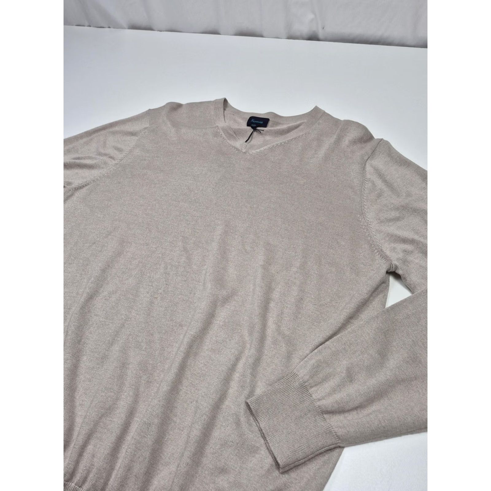 Faconnable Faconnable Sweater Mens XL Beige Silk Cotton Cashmere V-Neck Knit Pullover Size US XL / EU 56 / 4 - 2 Thumbnail