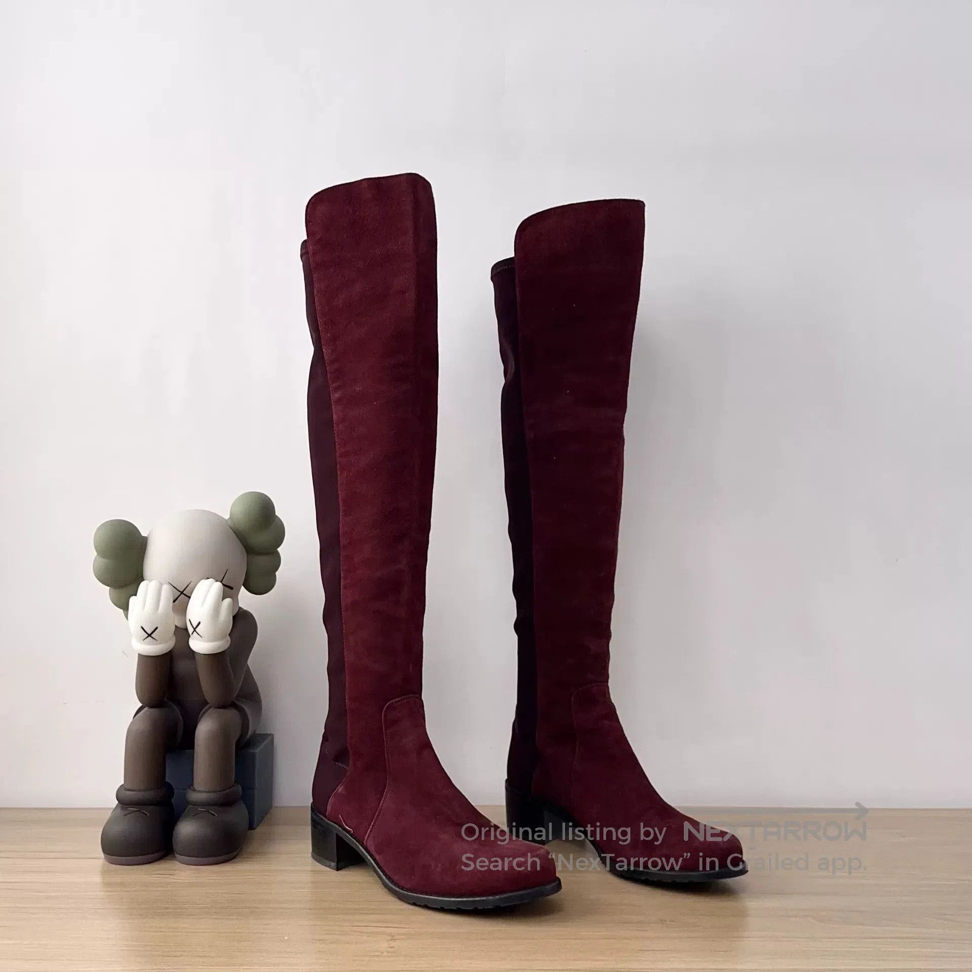 Stuart Weitzman SW Wine Red Suede Knee. Size US 4.5 / IT 34.5 - 3 Thumbnail